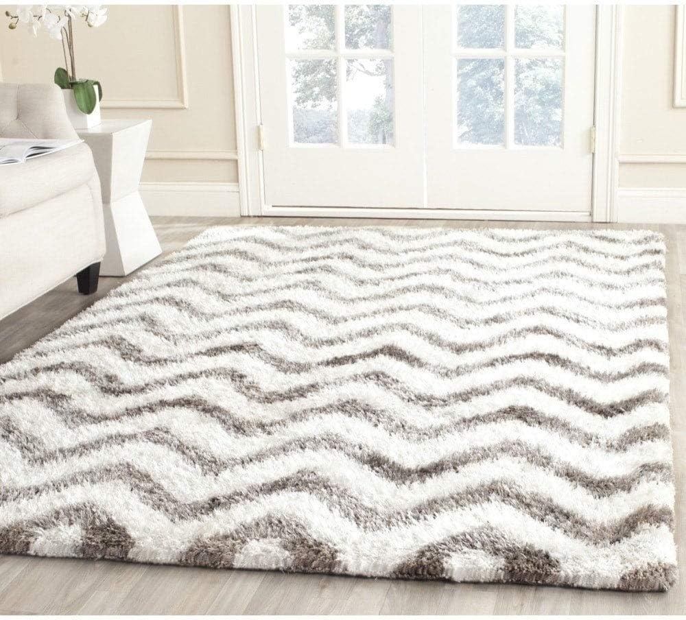 image:imageSAFAVIEH Barcelona Shag Collection Area Rug 9 x 12 Graphite amp Ivory Handmade Chevron 175inch Thick Ideal for High Traffic Areas in Living Room Bedroom BSG320DIvorySilver