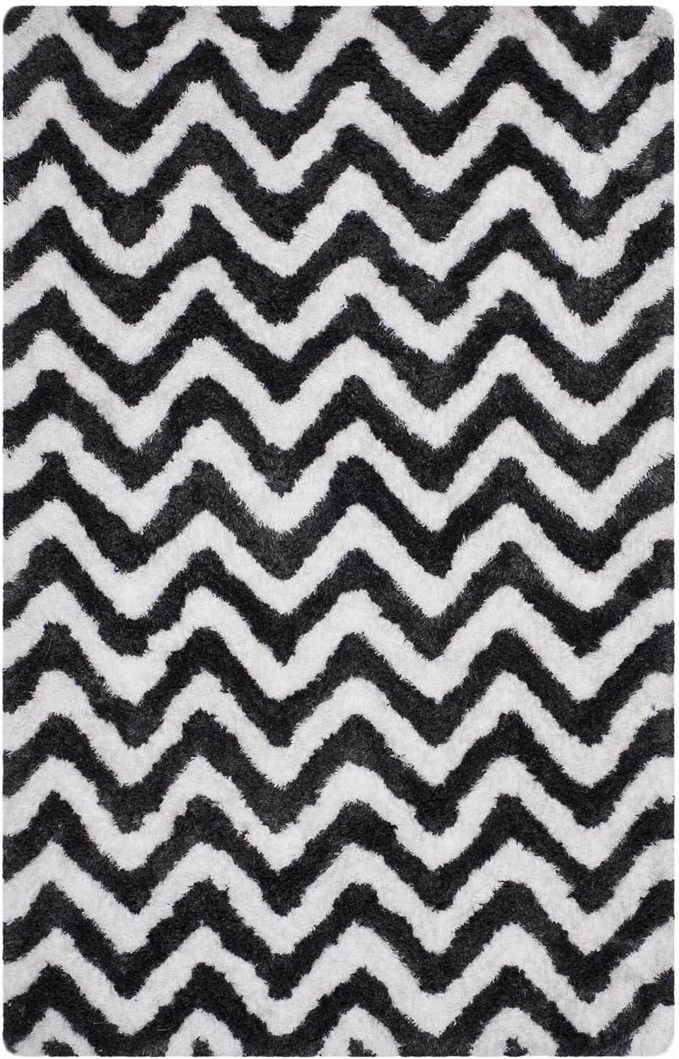 image:imageSAFAVIEH Barcelona Shag Collection Area Rug 9 x 12 Graphite amp Ivory Handmade Chevron 175inch Thick Ideal for High Traffic Areas in Living Room Bedroom BSG320DGraphiteIvory