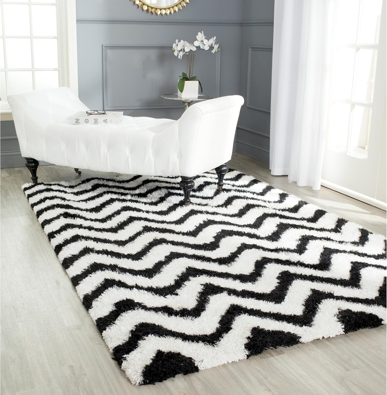 image:imageSAFAVIEH Barcelona Shag Collection Area Rug 9 x 12 Graphite amp Ivory Handmade Chevron 175inch Thick Ideal for High Traffic Areas in Living Room Bedroom BSG320DIvoryBlack