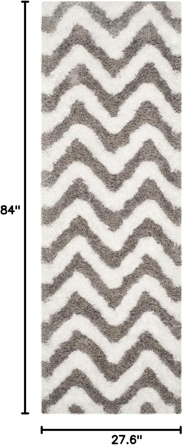 image:imageSAFAVIEH Barcelona Shag Collection Area Rug 9 x 12 Graphite amp Ivory Handmade Chevron 175inch Thick Ideal for High Traffic Areas in Living Room Bedroom BSG320DIvorySilver