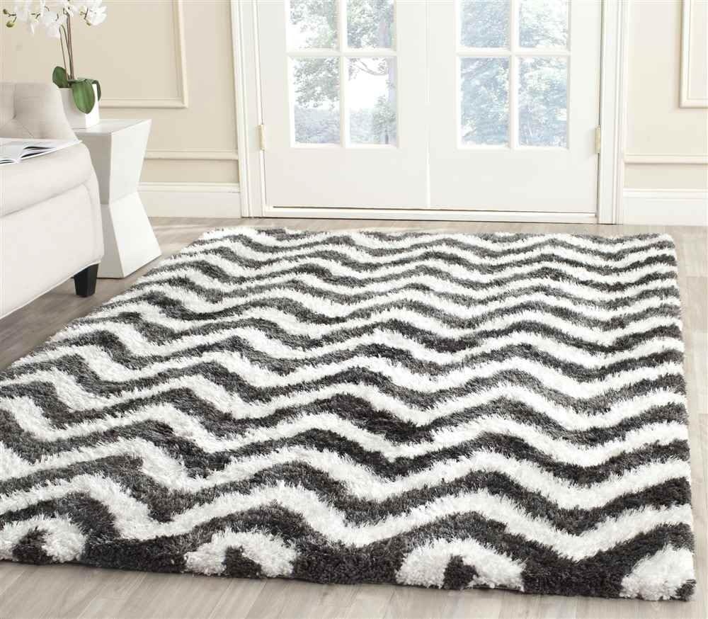 image:imageSAFAVIEH Barcelona Shag Collection Area Rug 9 x 12 Graphite amp Ivory Handmade Chevron 175inch Thick Ideal for High Traffic Areas in Living Room Bedroom BSG320DGraphiteIvory