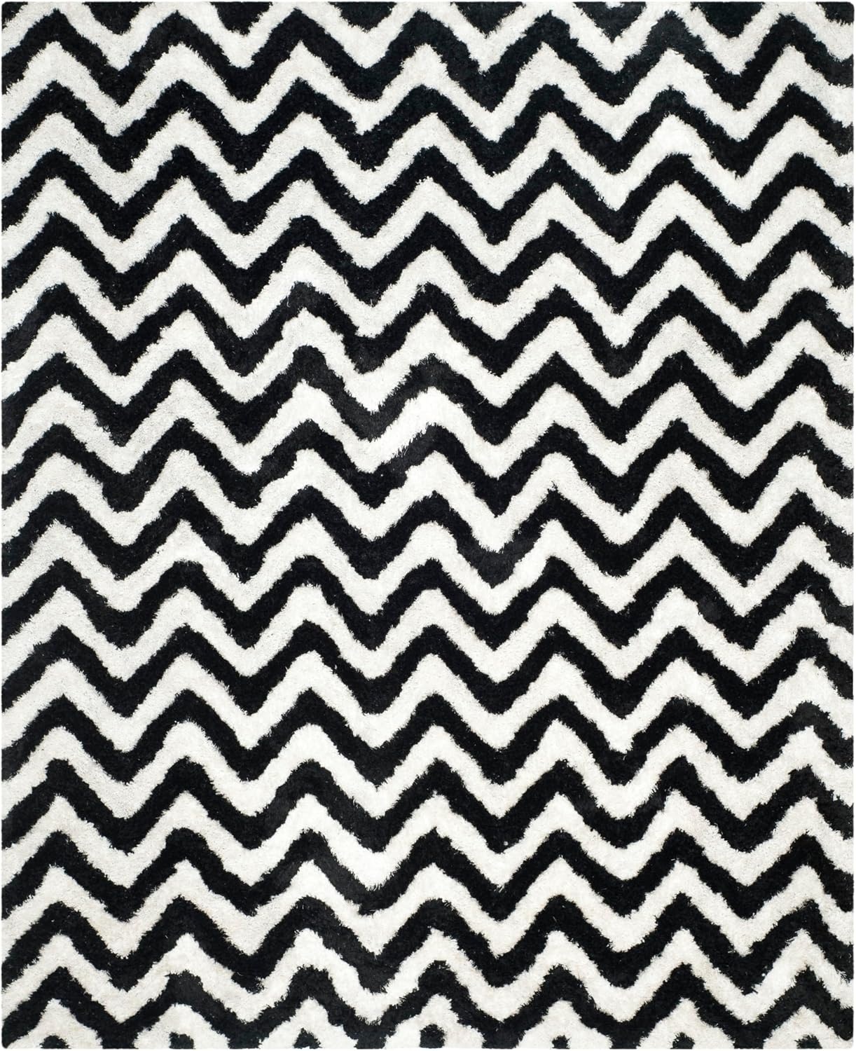 image:imageSAFAVIEH Barcelona Shag Collection Area Rug 9 x 12 Graphite amp Ivory Handmade Chevron 175inch Thick Ideal for High Traffic Areas in Living Room Bedroom BSG320DIvoryBlack