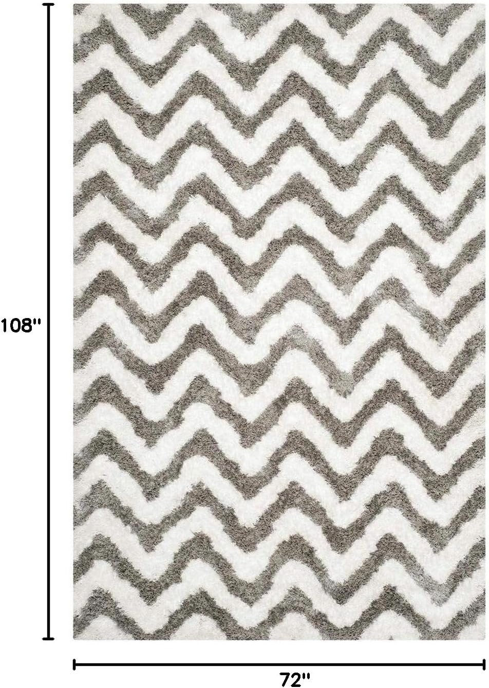 image:imageSAFAVIEH Barcelona Shag Collection Area Rug 9 x 12 Graphite amp Ivory Handmade Chevron 175inch Thick Ideal for High Traffic Areas in Living Room Bedroom BSG320DIvorySilver