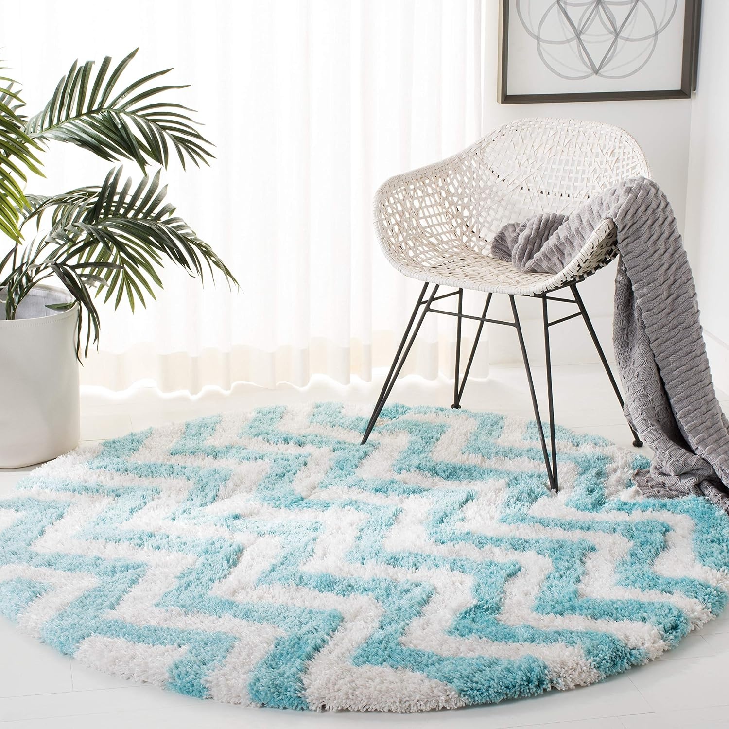 image:imageSAFAVIEH Barcelona Shag Collection Area Rug 9 x 12 Graphite amp Ivory Handmade Chevron 175inch Thick Ideal for High Traffic Areas in Living Room Bedroom BSG320DIvoryBlue