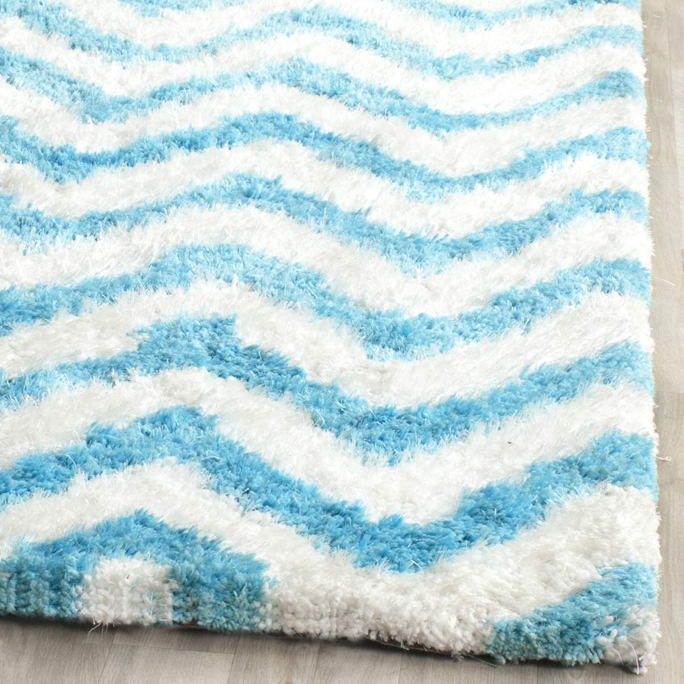 image:imageSAFAVIEH Barcelona Shag Collection Area Rug 9 x 12 Graphite amp Ivory Handmade Chevron 175inch Thick Ideal for High Traffic Areas in Living Room Bedroom BSG320DIvoryBlue