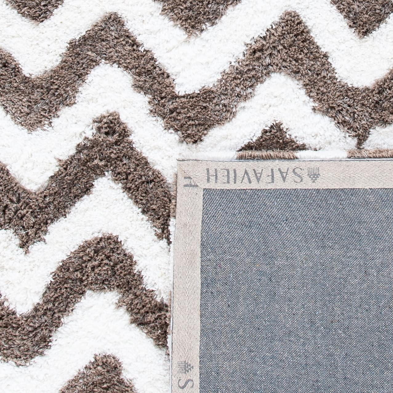 image:imageSAFAVIEH Barcelona Shag Collection Area Rug 9 x 12 Graphite amp Ivory Handmade Chevron 175inch Thick Ideal for High Traffic Areas in Living Room Bedroom BSG320DIvorySilver
