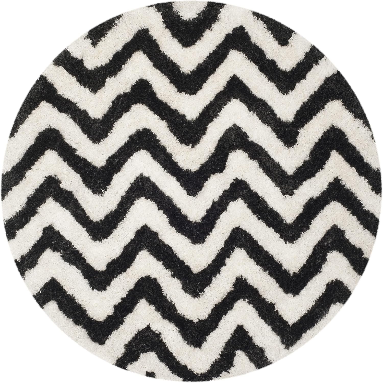 image:imageSAFAVIEH Barcelona Shag Collection Area Rug 9 x 12 Graphite amp Ivory Handmade Chevron 175inch Thick Ideal for High Traffic Areas in Living Room Bedroom BSG320DIvoryBlack