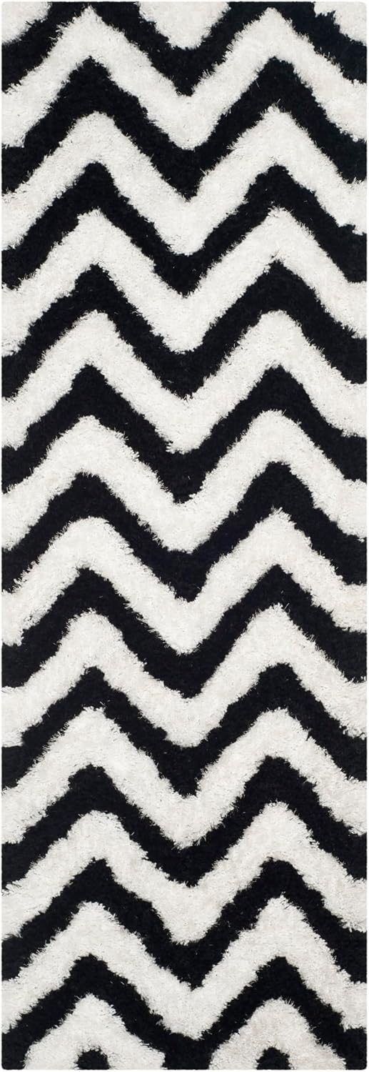 image:imageSAFAVIEH Barcelona Shag Collection Area Rug 9 x 12 Graphite amp Ivory Handmade Chevron 175inch Thick Ideal for High Traffic Areas in Living Room Bedroom BSG320DIvoryBlack