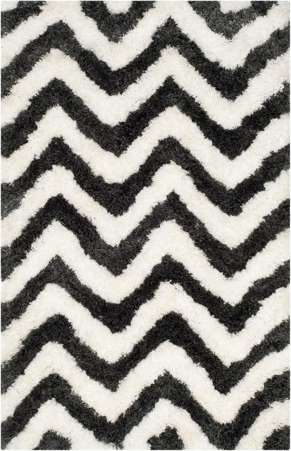 image:imageSAFAVIEH Barcelona Shag Collection Area Rug 9 x 12 Graphite amp Ivory Handmade Chevron 175inch Thick Ideal for High Traffic Areas in Living Room Bedroom BSG320DGraphiteIvory