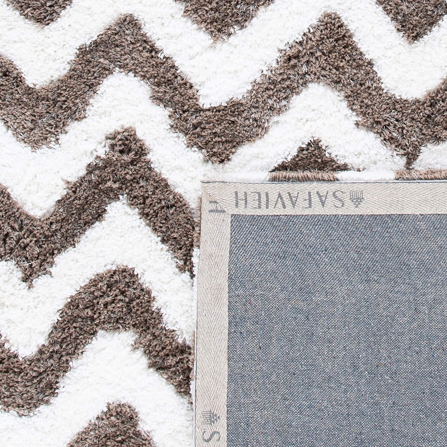 image:imageSAFAVIEH Barcelona Shag Collection Area Rug 9 x 12 Graphite amp Ivory Handmade Chevron 175inch Thick Ideal for High Traffic Areas in Living Room Bedroom BSG320DIvorySilver
