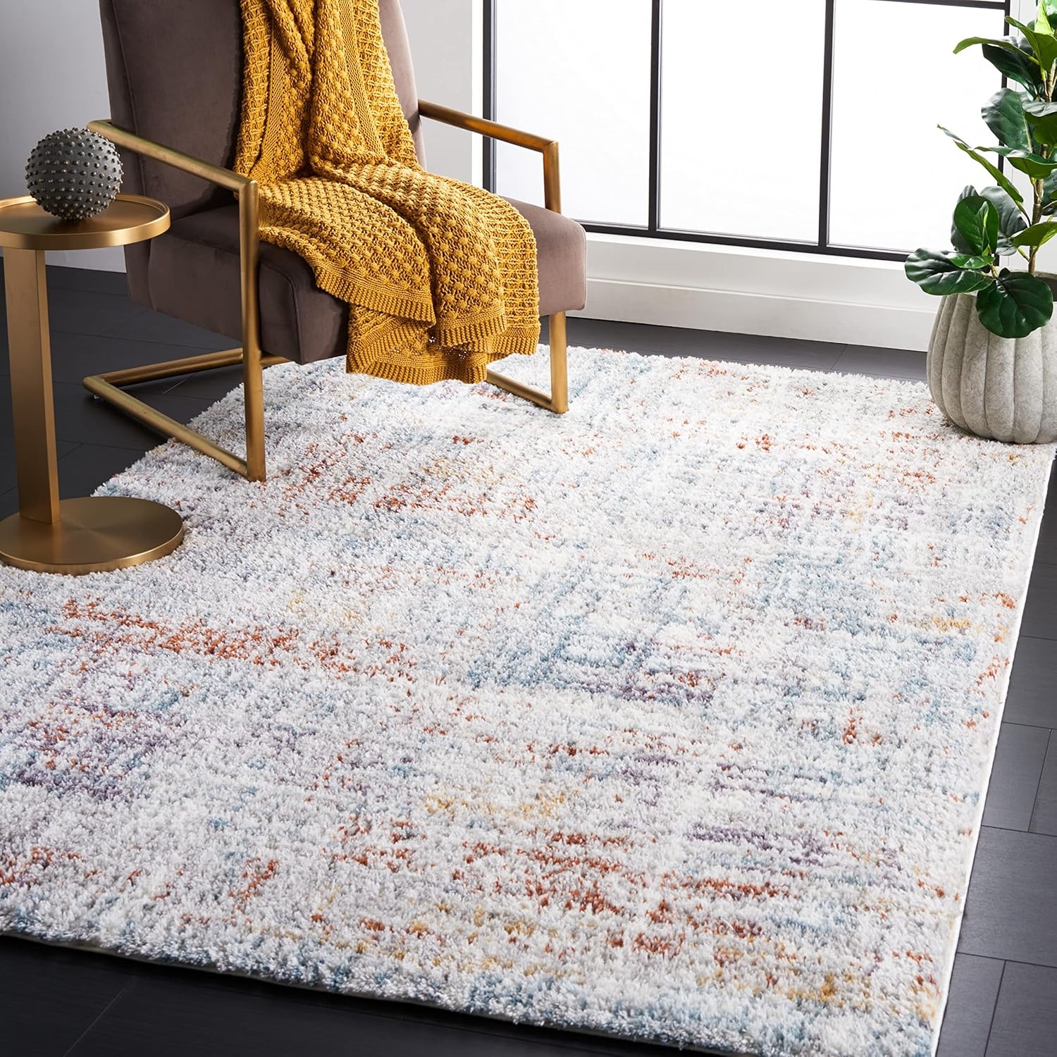 image:imageSAFAVIEH Berber Shag Collection Area Rug 9 x 12 Blue Rust amp Ivory Modern Abstract Design NonShedding amp Easy Care 125inch Thick Ideal for High Traffic Areas in Living Room Bedroom BER569ABlue RustIvory