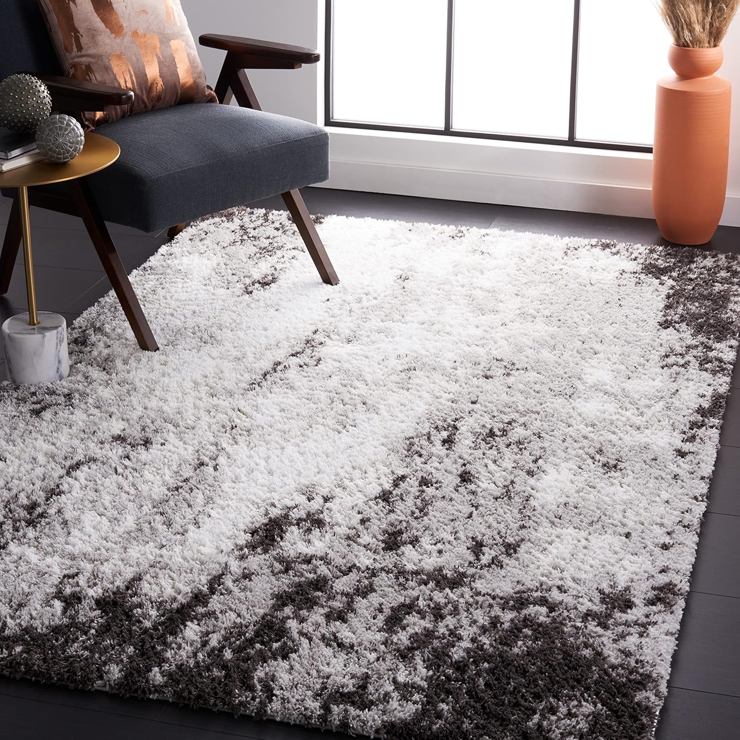 image:imageSAFAVIEH Berber Shag Collection Area Rug 9 x 12 Blue Rust amp Ivory Modern Abstract Design NonShedding amp Easy Care 125inch Thick Ideal for High Traffic Areas in Living Room Bedroom BER543AGreyDark Grey
