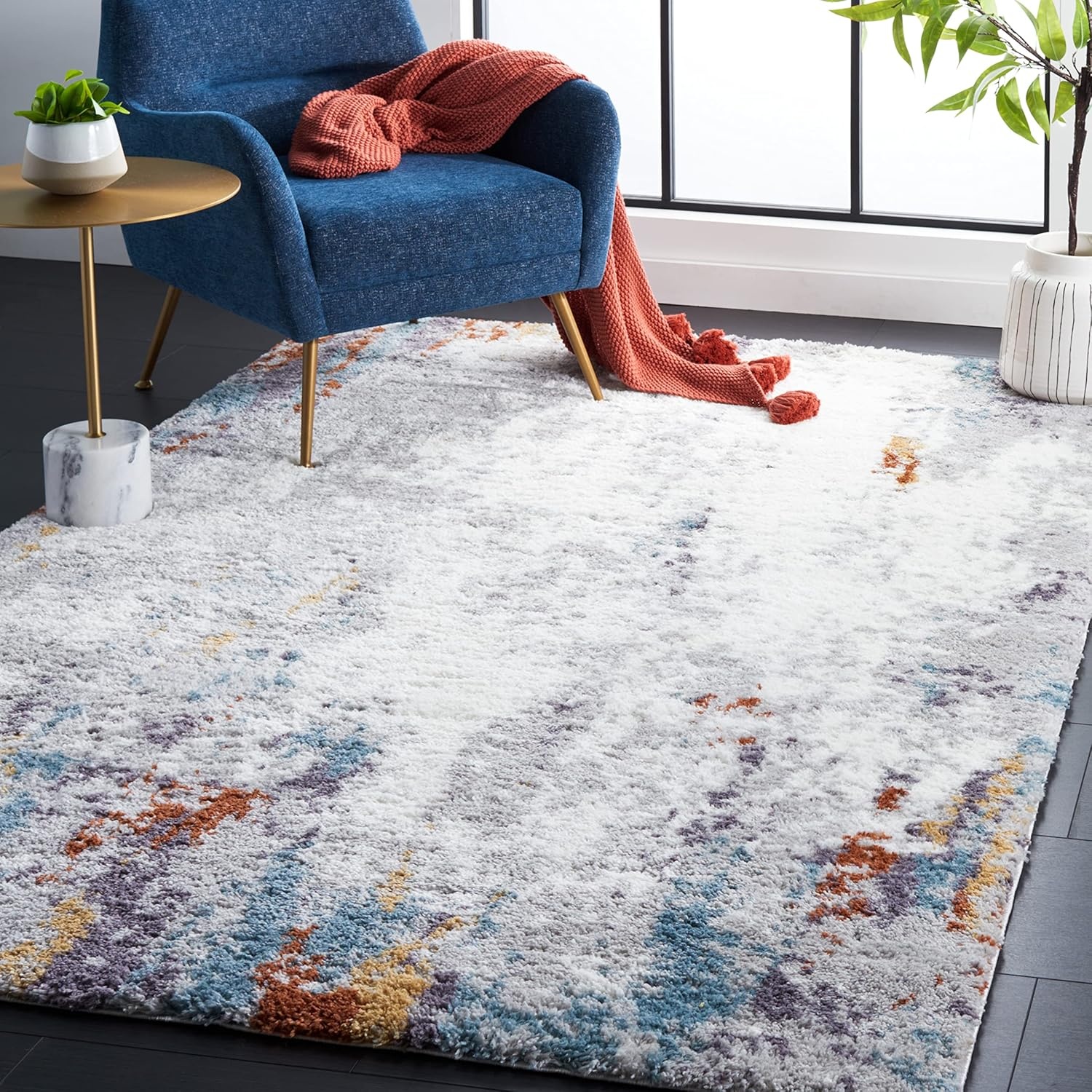 image:imageSAFAVIEH Berber Shag Collection Area Rug 9 x 12 Blue Rust amp Ivory Modern Abstract Design NonShedding amp Easy Care 125inch Thick Ideal for High Traffic Areas in Living Room Bedroom BER543ABlue RustIvory