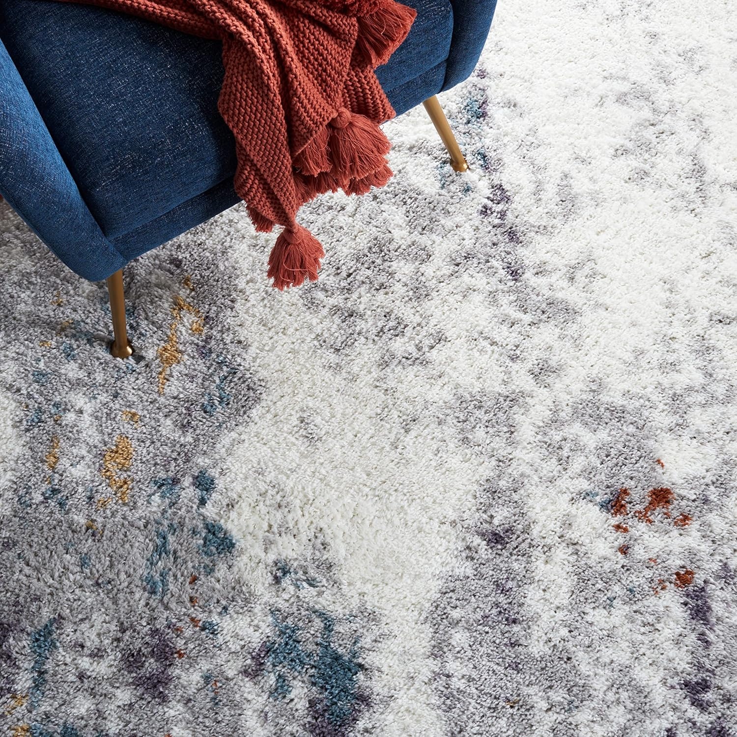 image:imageSAFAVIEH Berber Shag Collection Area Rug 9 x 12 Blue Rust amp Ivory Modern Abstract Design NonShedding amp Easy Care 125inch Thick Ideal for High Traffic Areas in Living Room Bedroom BER543ABlue RustIvory