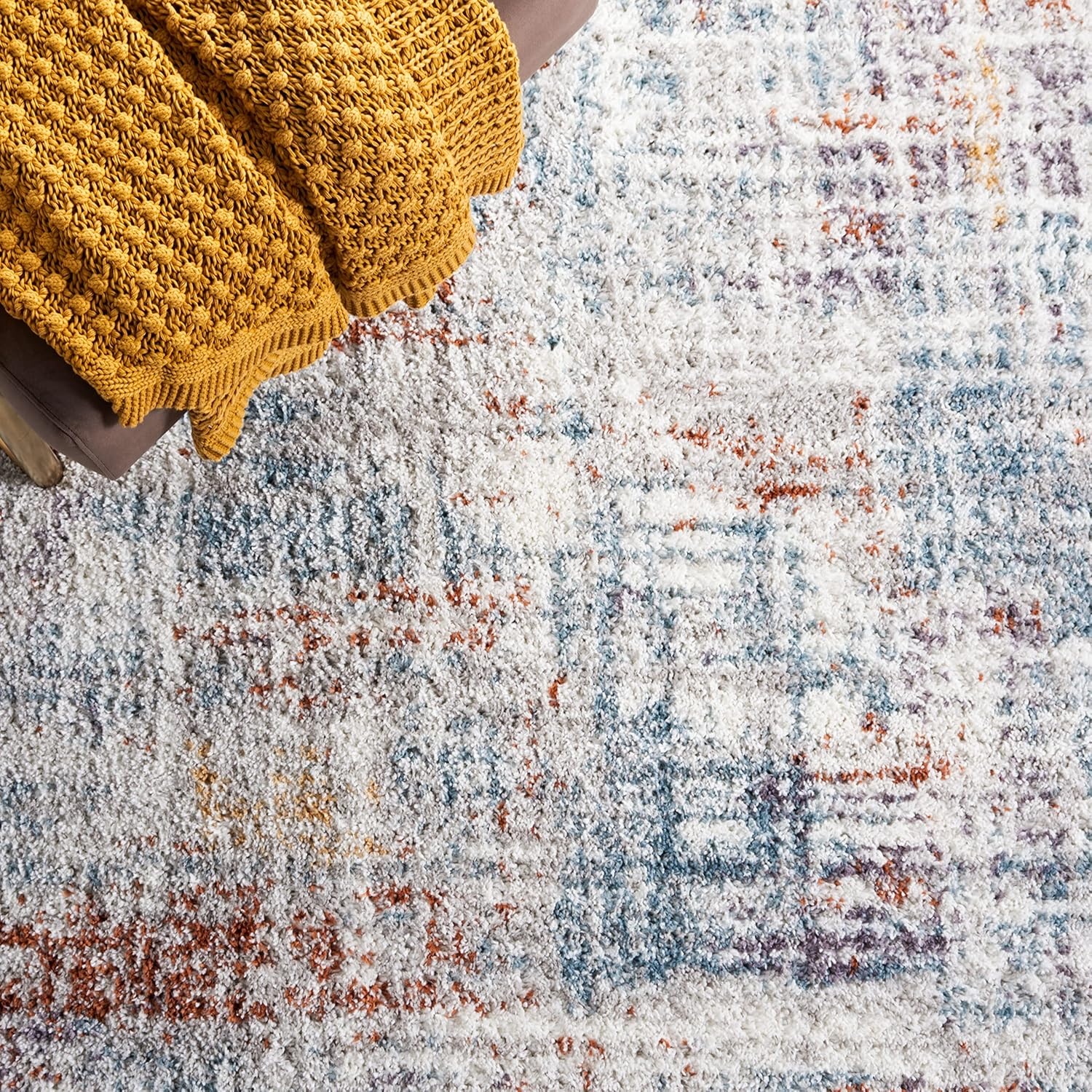 image:imageSAFAVIEH Berber Shag Collection Area Rug 9 x 12 Blue Rust amp Ivory Modern Abstract Design NonShedding amp Easy Care 125inch Thick Ideal for High Traffic Areas in Living Room Bedroom BER569ABlue RustIvory