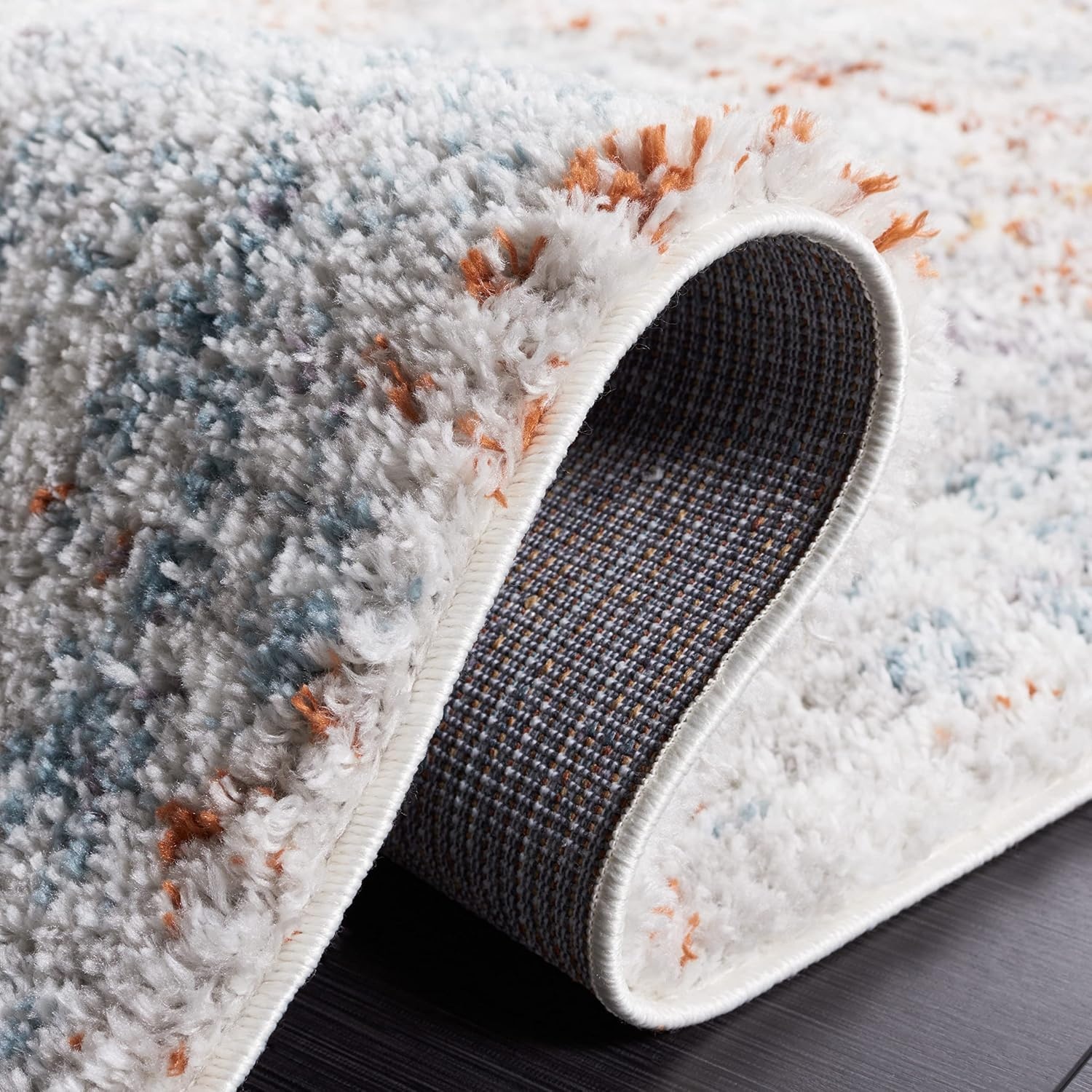 image:imageSAFAVIEH Berber Shag Collection Area Rug 9 x 12 Blue Rust amp Ivory Modern Abstract Design NonShedding amp Easy Care 125inch Thick Ideal for High Traffic Areas in Living Room Bedroom BER569ABlue RustIvory