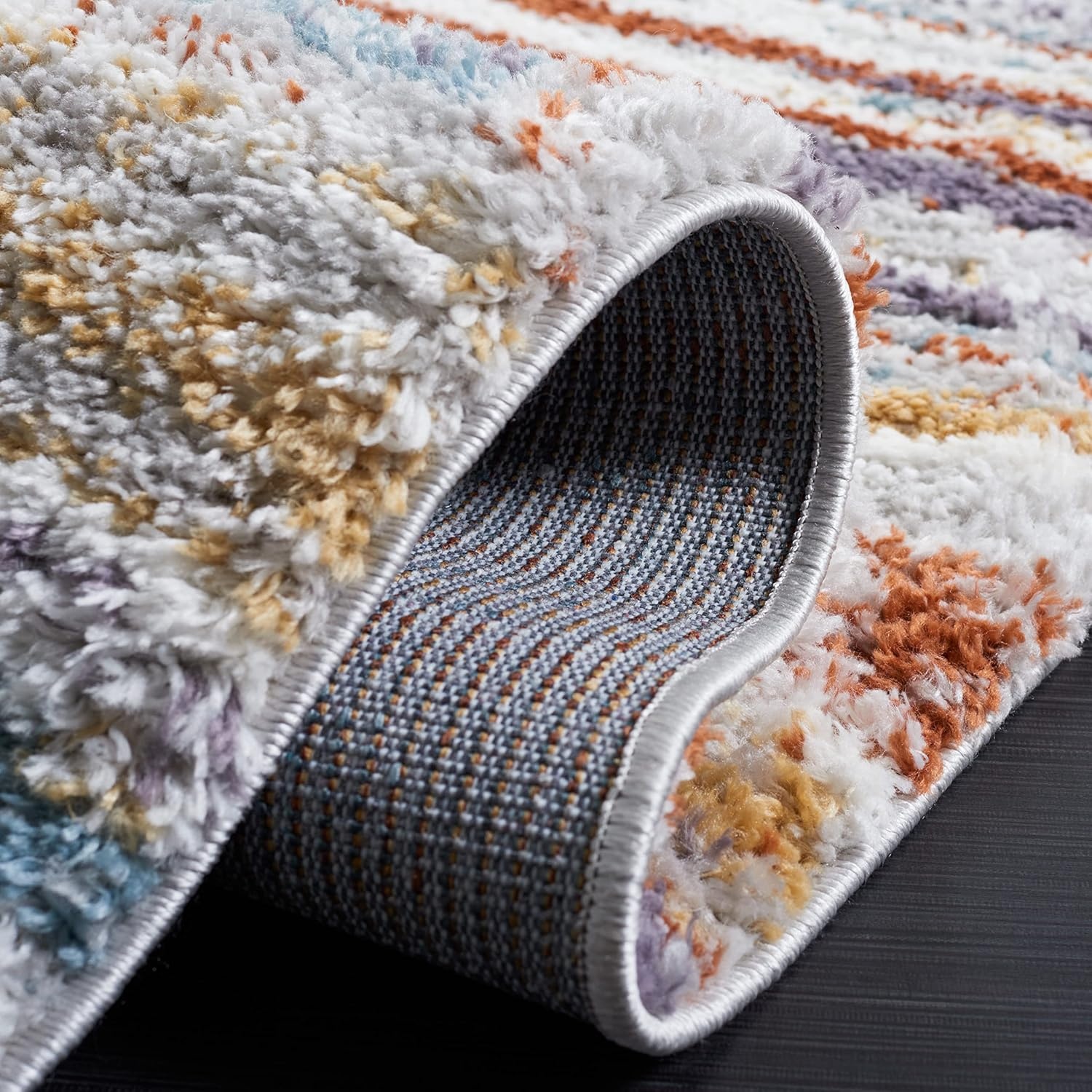 image:imageSAFAVIEH Berber Shag Collection Area Rug 9 x 12 Blue Rust amp Ivory Stripe Design NonShedding amp Easy Care 125inch Thick Ideal for High Traffic Areas in Living Room Bedroom BER565ABlue RustIvory