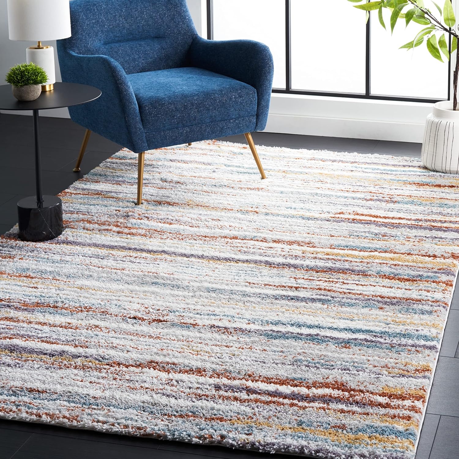 image:imageSAFAVIEH Berber Shag Collection Area Rug 9 x 12 Blue Rust amp Ivory Stripe Design NonShedding amp Easy Care 125inch Thick Ideal for High Traffic Areas in Living Room Bedroom BER565ABlue RustIvory