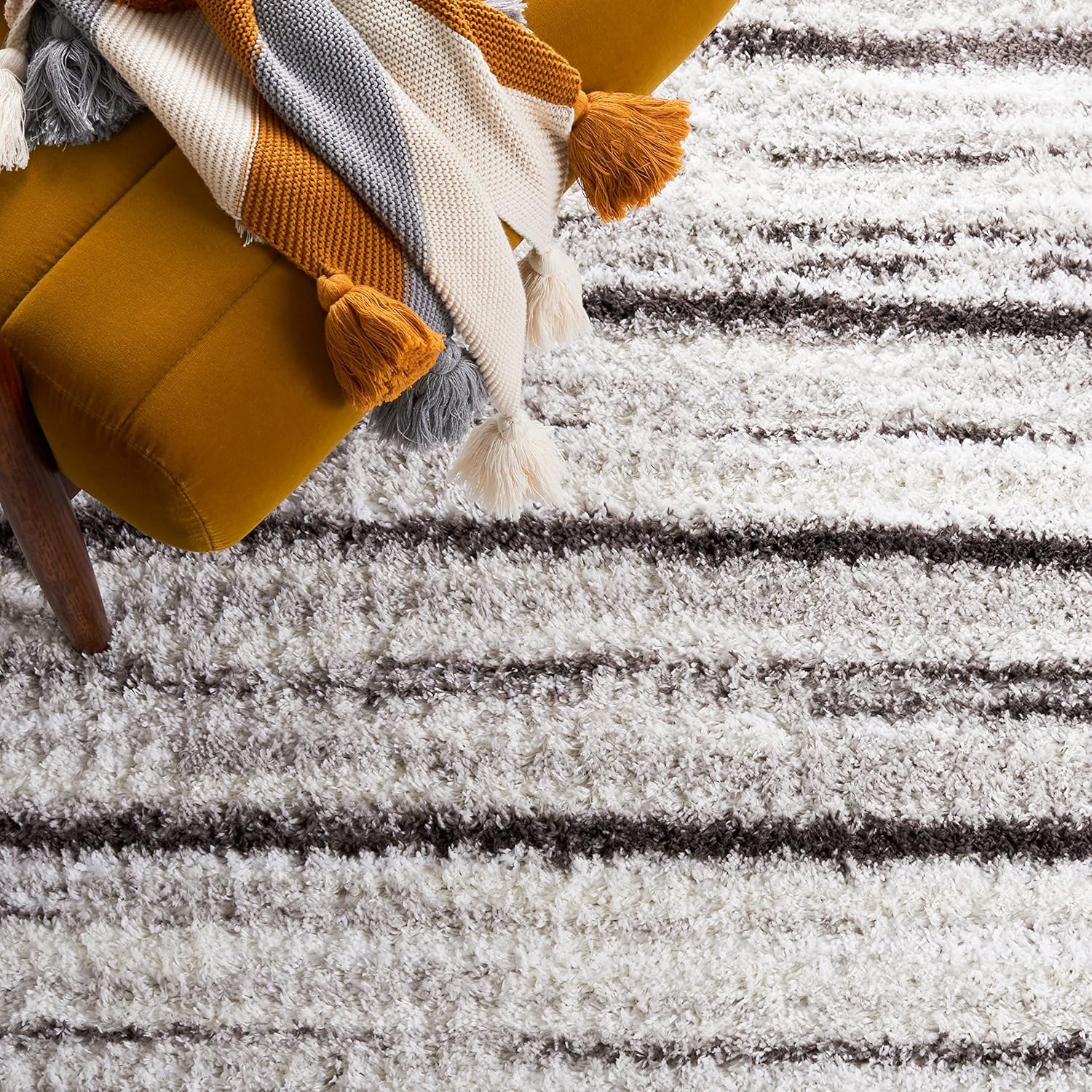 image:imageSAFAVIEH Berber Shag Collection Area Rug 9 x 12 Blue Rust amp Ivory Stripe Design NonShedding amp Easy Care 125inch Thick Ideal for High Traffic Areas in Living Room Bedroom BER565AGreyDark Grey