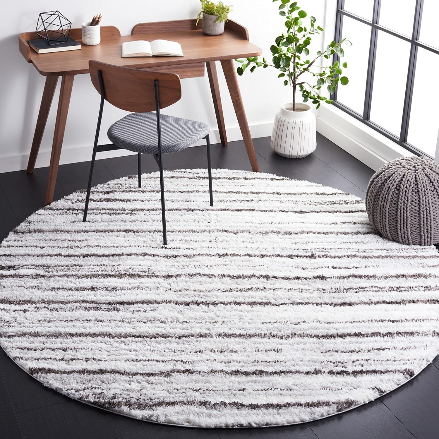 image:imageSAFAVIEH Berber Shag Collection Area Rug 9 x 12 Blue Rust amp Ivory Stripe Design NonShedding amp Easy Care 125inch Thick Ideal for High Traffic Areas in Living Room Bedroom BER565AGreyDark Grey