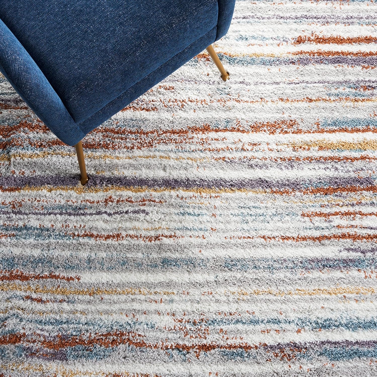 image:imageSAFAVIEH Berber Shag Collection Area Rug 9 x 12 Blue Rust amp Ivory Stripe Design NonShedding amp Easy Care 125inch Thick Ideal for High Traffic Areas in Living Room Bedroom BER565ABlue RustIvory