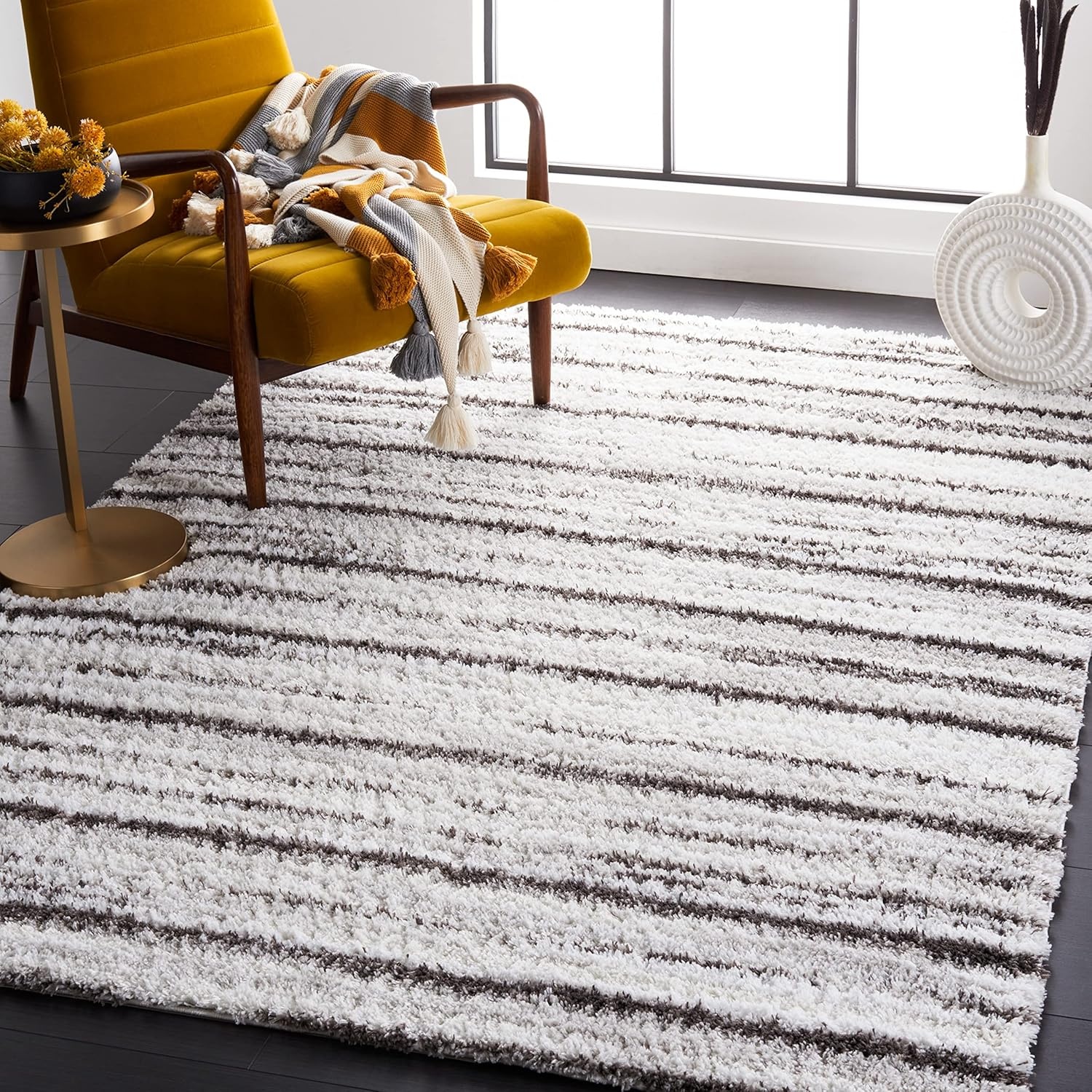 image:imageSAFAVIEH Berber Shag Collection Area Rug 9 x 12 Blue Rust amp Ivory Stripe Design NonShedding amp Easy Care 125inch Thick Ideal for High Traffic Areas in Living Room Bedroom BER565AGreyDark Grey