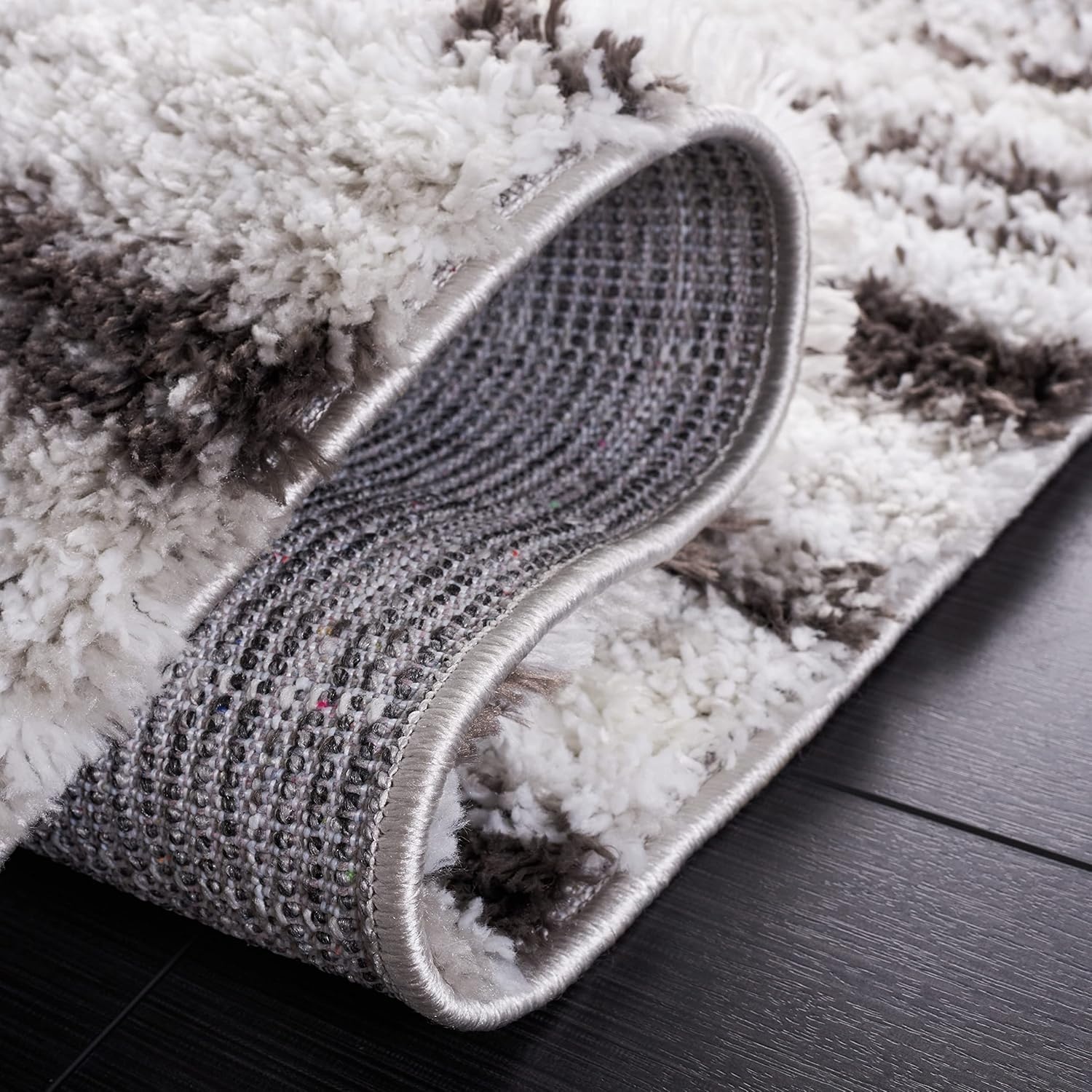 image:imageSAFAVIEH Berber Shag Collection Area Rug 9 x 12 Blue Rust amp Ivory Stripe Design NonShedding amp Easy Care 125inch Thick Ideal for High Traffic Areas in Living Room Bedroom BER565AGreyDark Grey