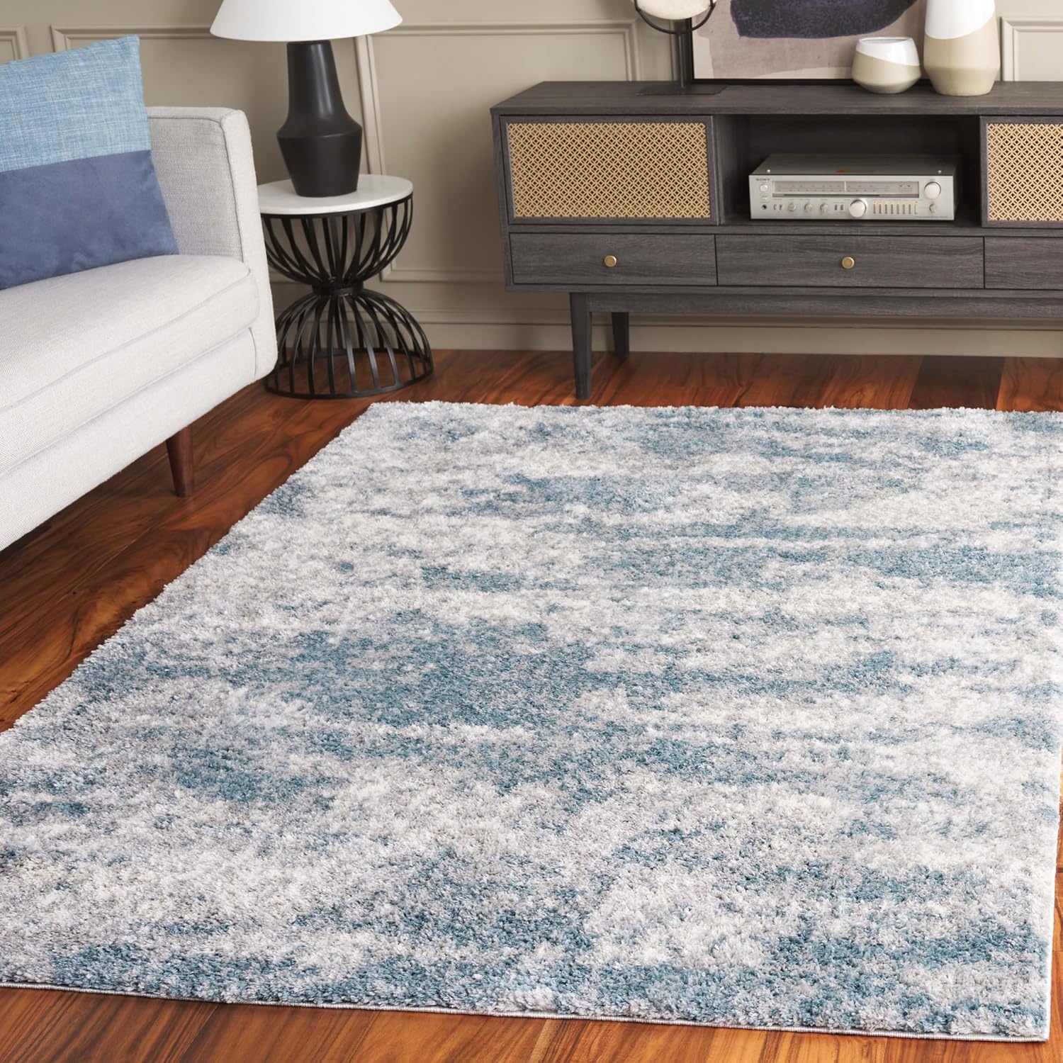 image:imageSAFAVIEH Berber Shag Collection Area Rug 9 x 12 Ivory amp Blue Abstract Design NonShedding amp Easy Care 12inch Thick Ideal for the Living Room Dining Bedroom BER586MIvoryBlue