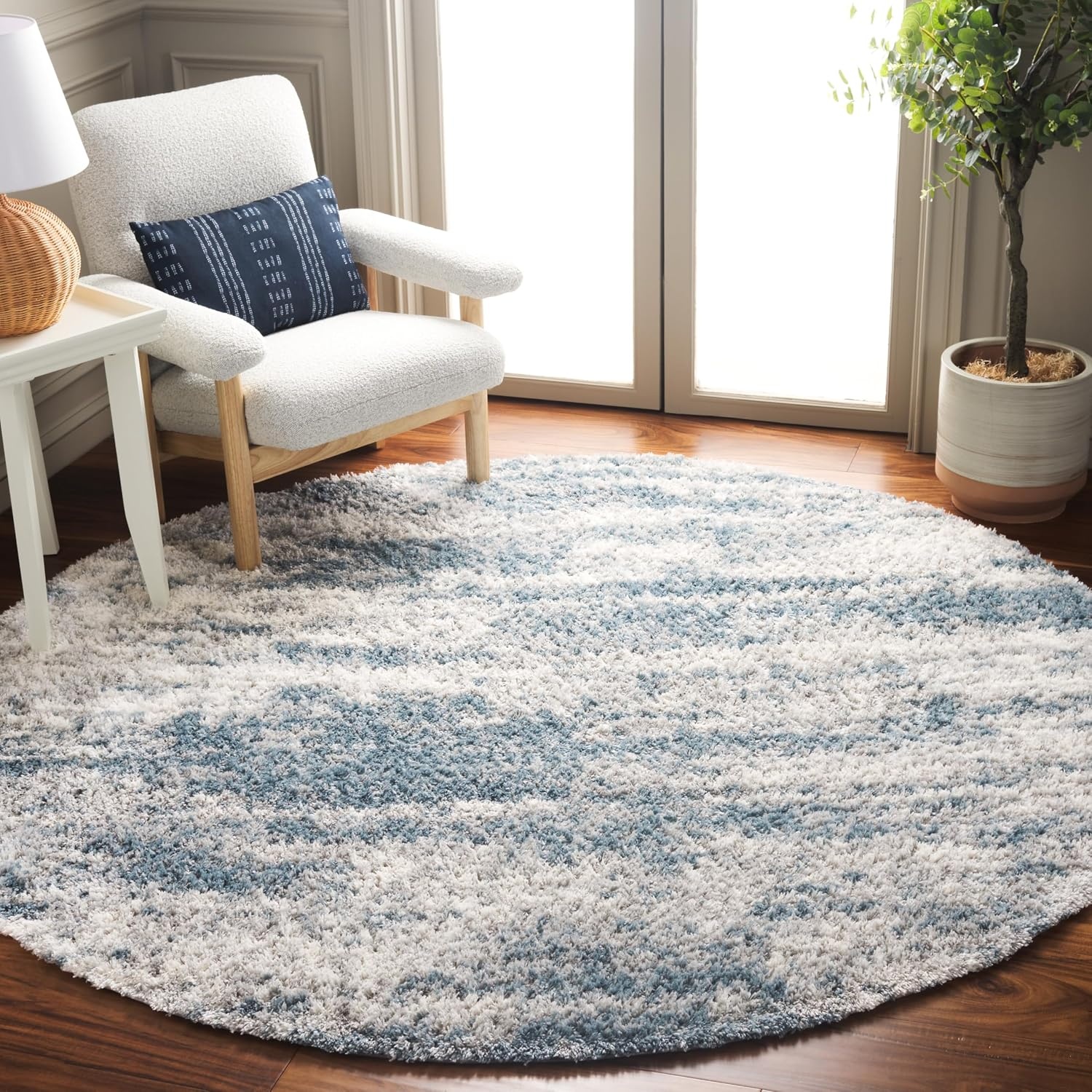 image:imageSAFAVIEH Berber Shag Collection Area Rug 9 x 12 Ivory amp Blue Abstract Design NonShedding amp Easy Care 12inch Thick Ideal for the Living Room Dining Bedroom BER586MIvoryBlue