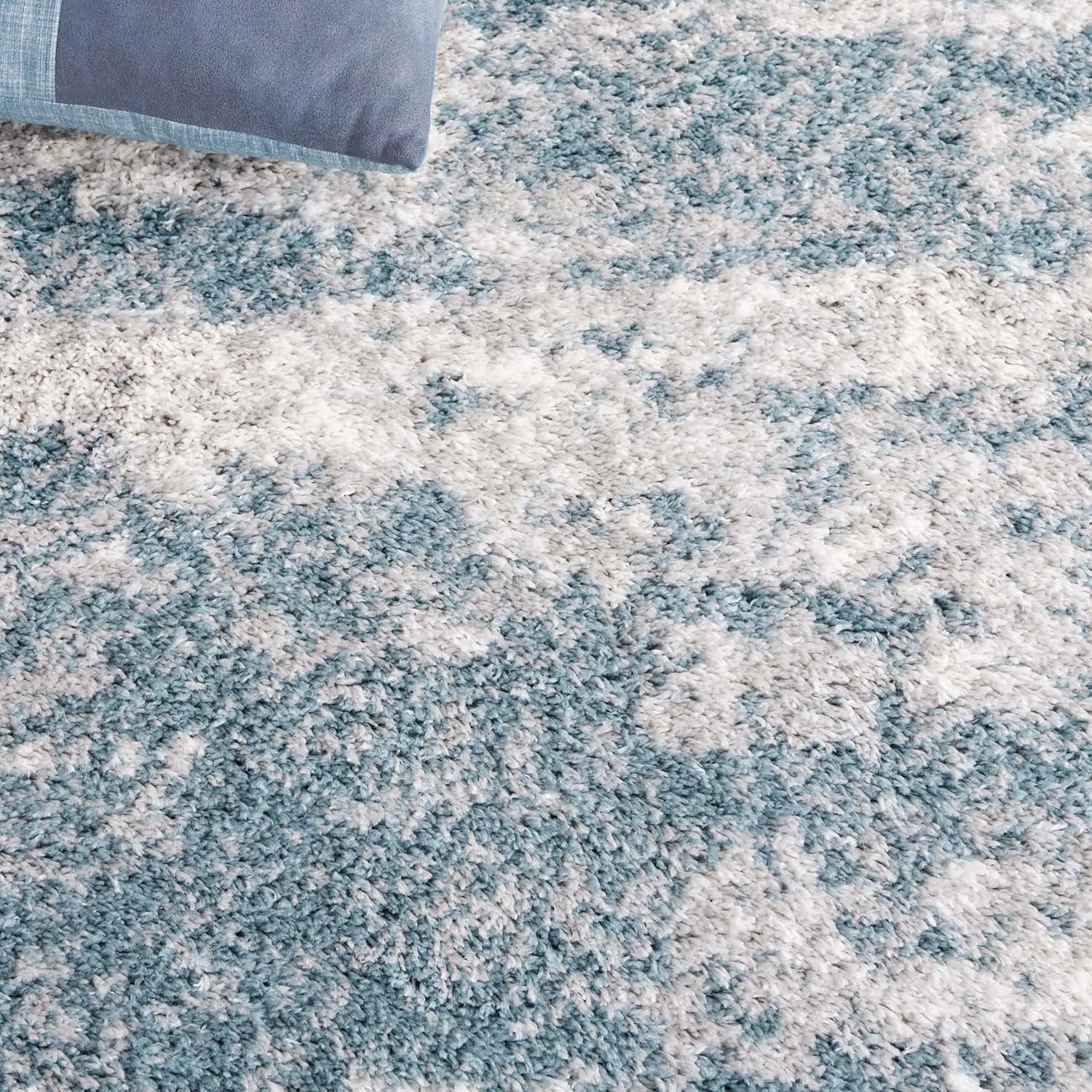 image:imageSAFAVIEH Berber Shag Collection Area Rug 9 x 12 Ivory amp Blue Abstract Design NonShedding amp Easy Care 12inch Thick Ideal for the Living Room Dining Bedroom BER586MIvoryBlue