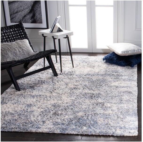image:imageSAFAVIEH Berber Shag Collection Area Rug 9 x 12 Ivory amp Blue Modern Abstract Design NonShedding amp Easy Care 12inch Thick Ideal for High Traffic Areas in Living Room Bedroom BER274BIvoryBlue