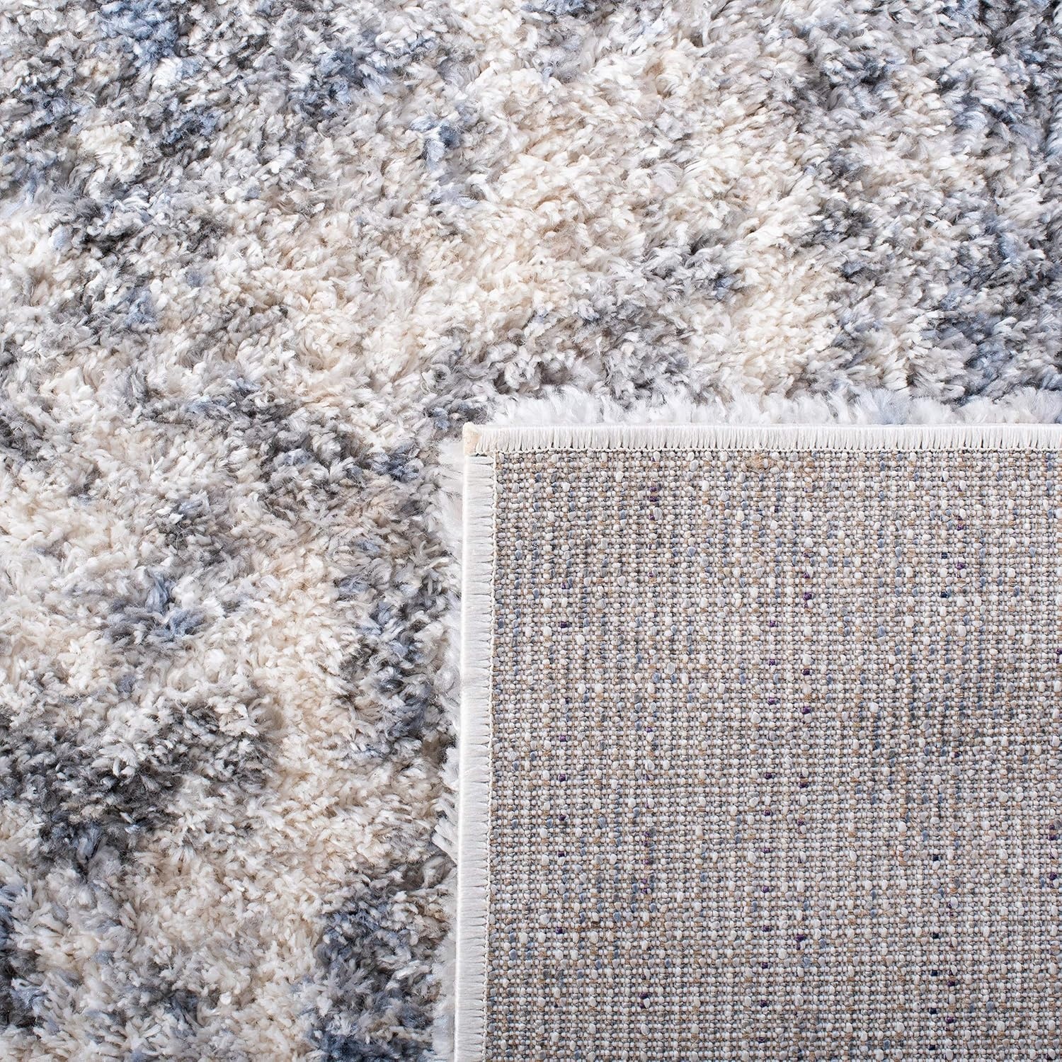 image:imageSAFAVIEH Berber Shag Collection Area Rug 9 x 12 Ivory amp Blue Modern Abstract Design NonShedding amp Easy Care 12inch Thick Ideal for High Traffic Areas in Living Room Bedroom BER274BIvoryBlue