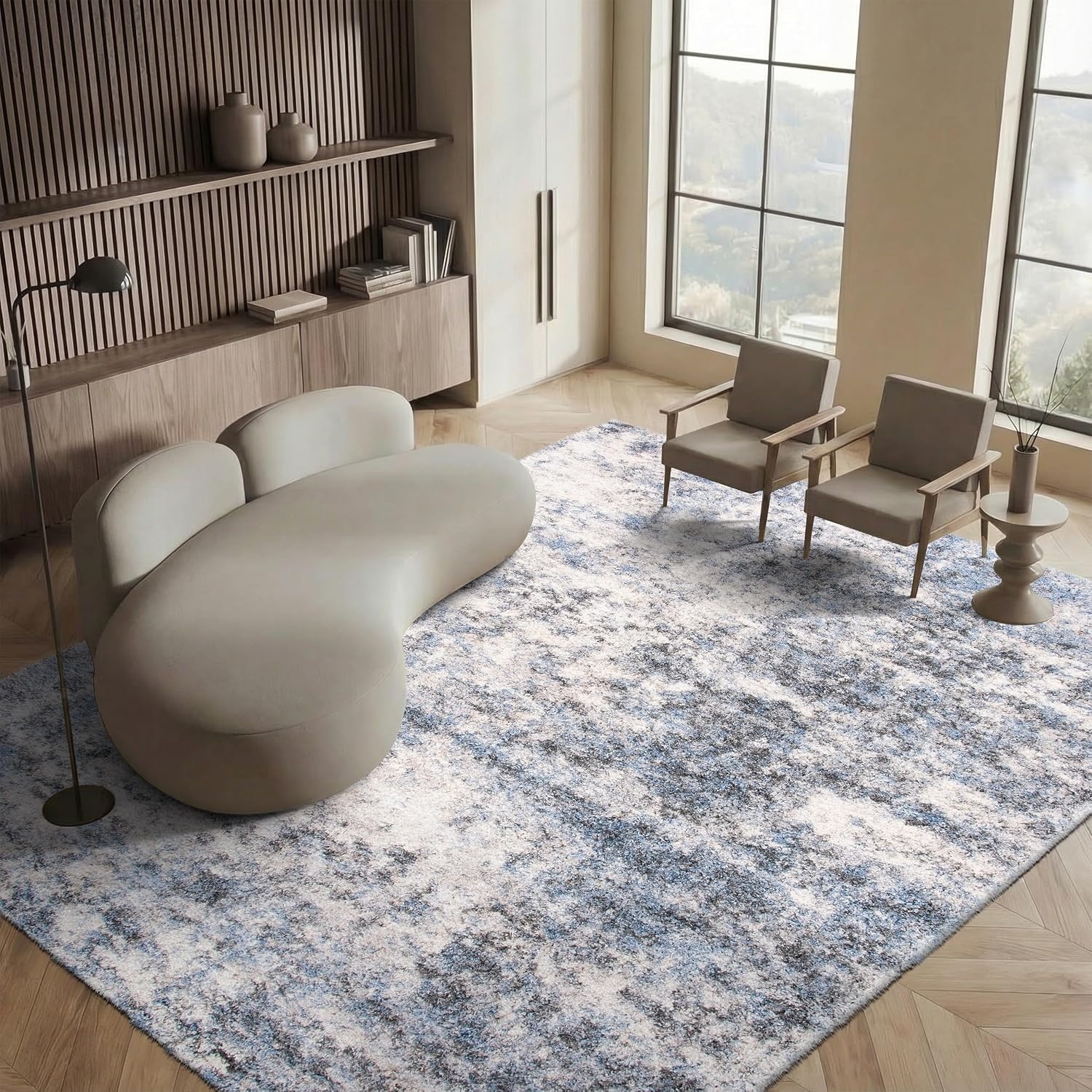 image:imageSAFAVIEH Berber Shag Collection Area Rug 9 x 12 Ivory amp Blue Modern Abstract Design NonShedding amp Easy Care 12inch Thick Ideal for High Traffic Areas in Living Room Bedroom BER274BIvoryBlue