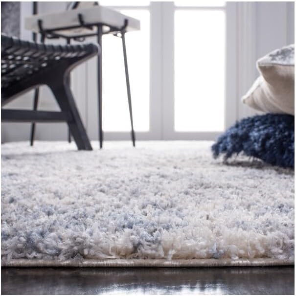 image:imageSAFAVIEH Berber Shag Collection Area Rug 9 x 12 Ivory amp Blue Modern Abstract Design NonShedding amp Easy Care 12inch Thick Ideal for High Traffic Areas in Living Room Bedroom BER274BIvoryBlue