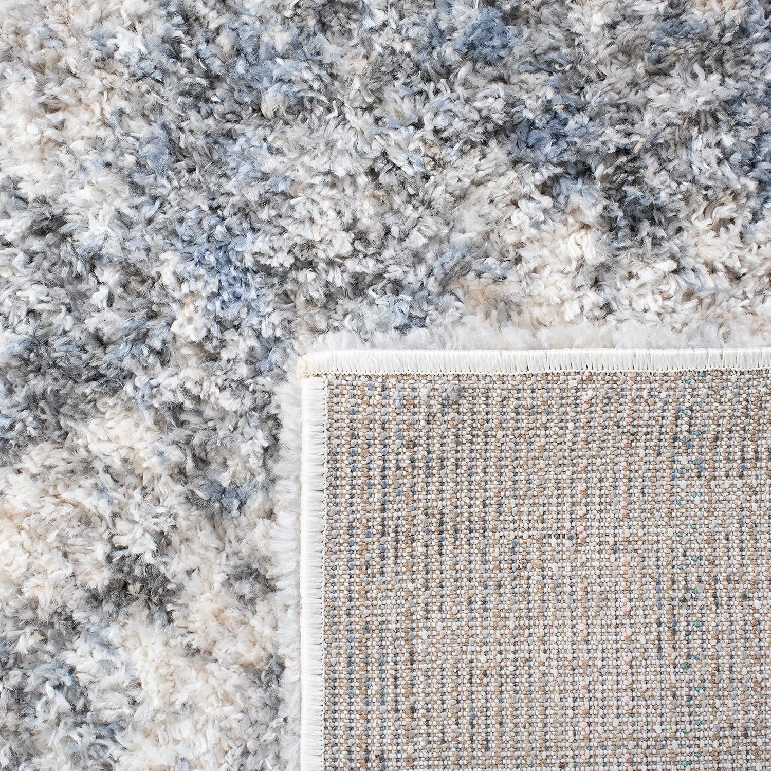 image:imageSAFAVIEH Berber Shag Collection Area Rug 9 x 12 Ivory amp Blue Modern Abstract Design NonShedding amp Easy Care 12inch Thick Ideal for High Traffic Areas in Living Room Bedroom BER274BIvoryGrey
