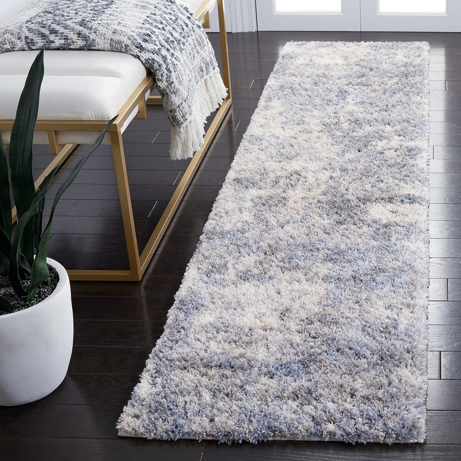 image:imageSAFAVIEH Berber Shag Collection Area Rug 9 x 12 Ivory amp Blue Modern Abstract Design NonShedding amp Easy Care 12inch Thick Ideal for High Traffic Areas in Living Room Bedroom BER274BIvoryBlue