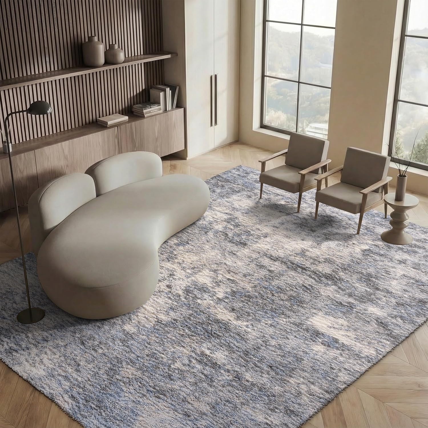 image:imageSAFAVIEH Berber Shag Collection Area Rug 9 x 12 Ivory amp Blue Modern Abstract Design NonShedding amp Easy Care 12inch Thick Ideal for High Traffic Areas in Living Room Bedroom BER274BIvoryGrey