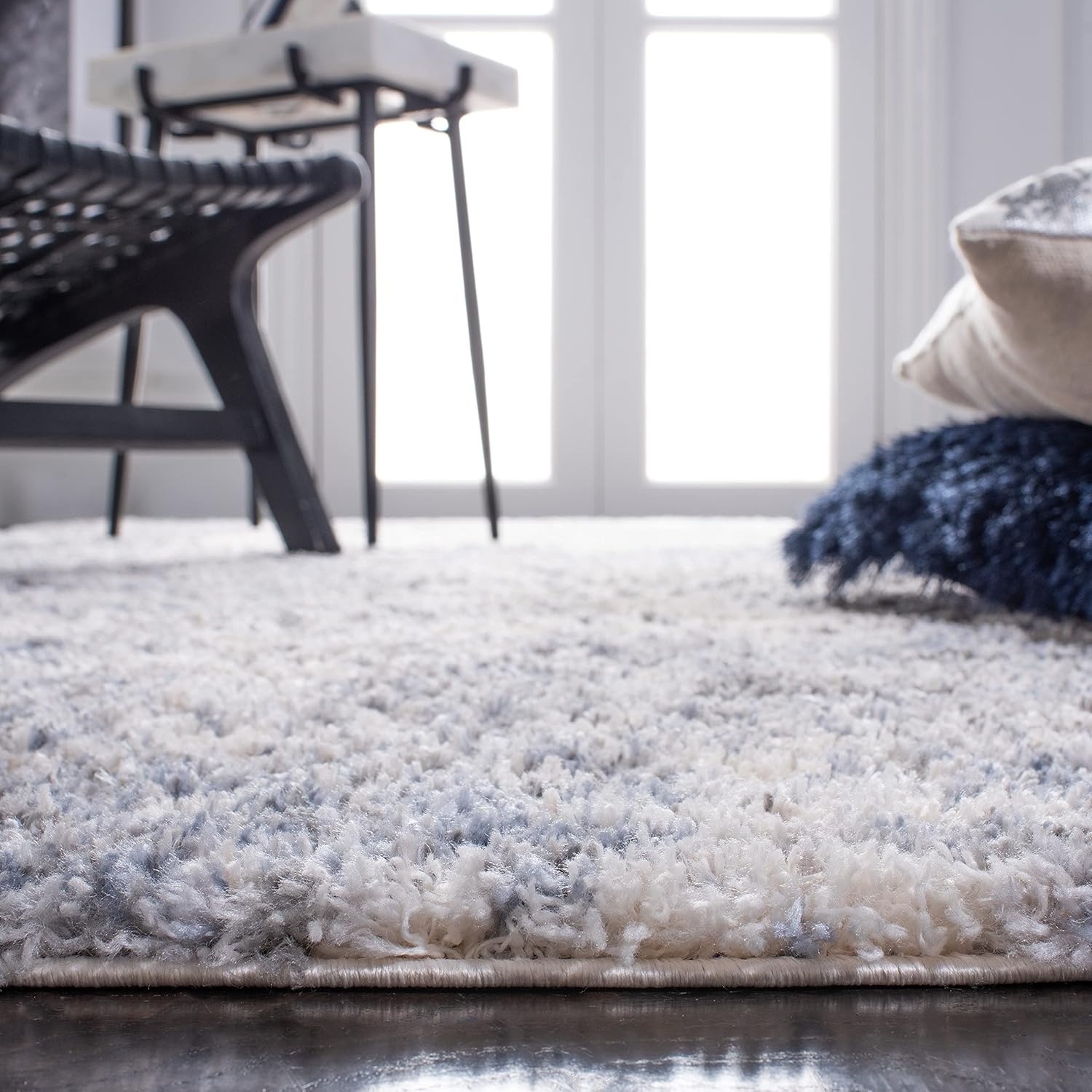 image:imageSAFAVIEH Berber Shag Collection Area Rug 9 x 12 Ivory amp Blue Modern Abstract Design NonShedding amp Easy Care 12inch Thick Ideal for High Traffic Areas in Living Room Bedroom BER274BIvoryBlue