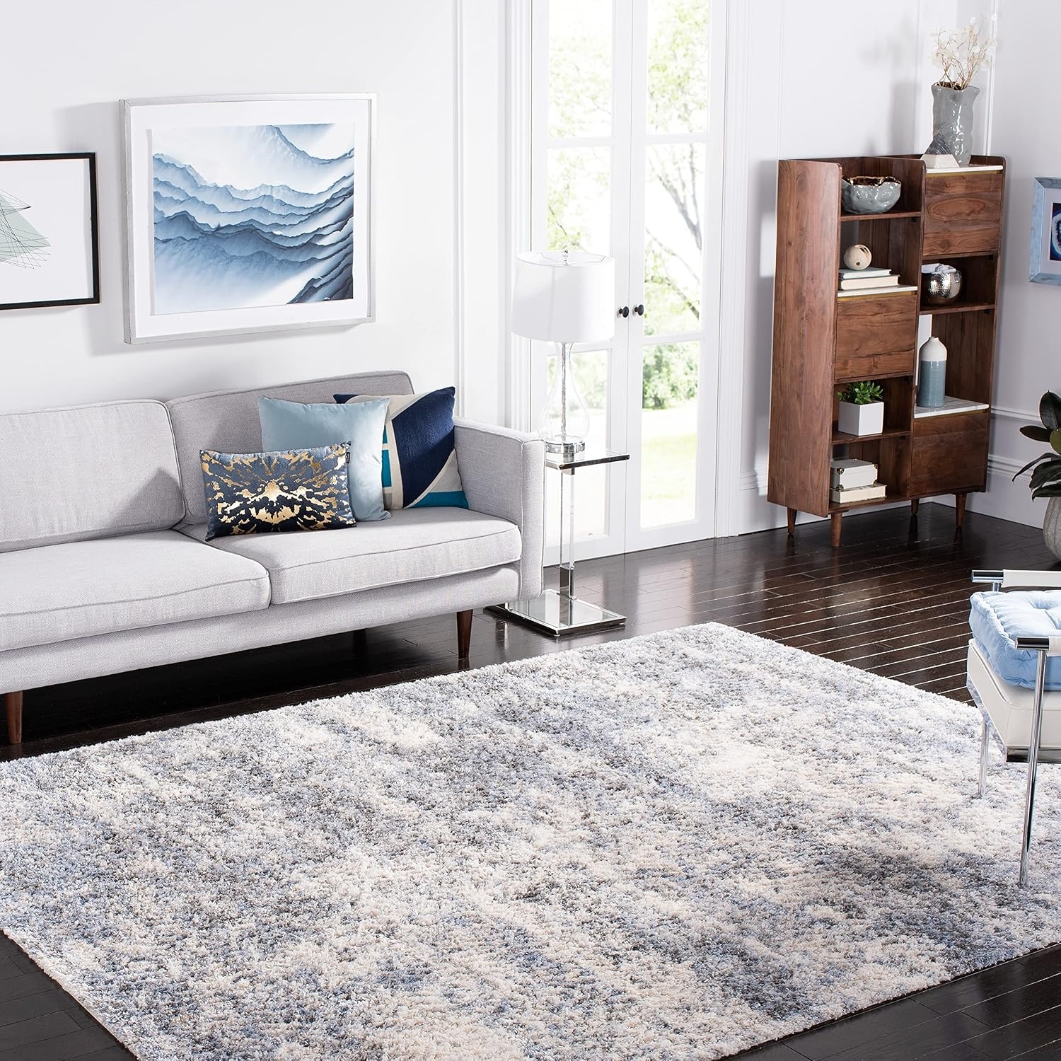 image:imageSAFAVIEH Berber Shag Collection Area Rug 9 x 12 Ivory amp Blue Modern Abstract Design NonShedding amp Easy Care 12inch Thick Ideal for High Traffic Areas in Living Room Bedroom BER274BIvoryBlue