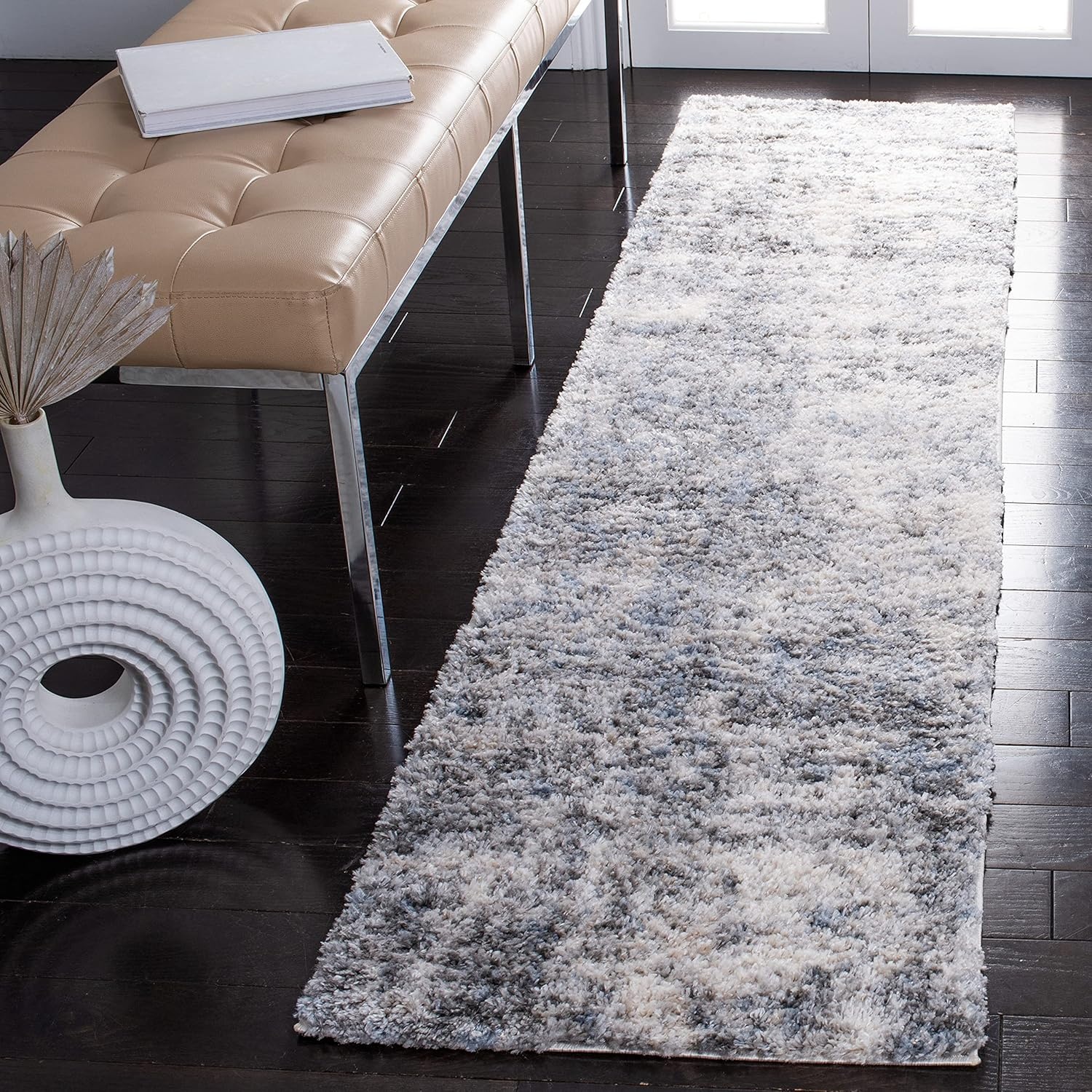 image:imageSAFAVIEH Berber Shag Collection Area Rug 9 x 12 Ivory amp Blue Modern Abstract Design NonShedding amp Easy Care 12inch Thick Ideal for High Traffic Areas in Living Room Bedroom BER274BIvoryGrey