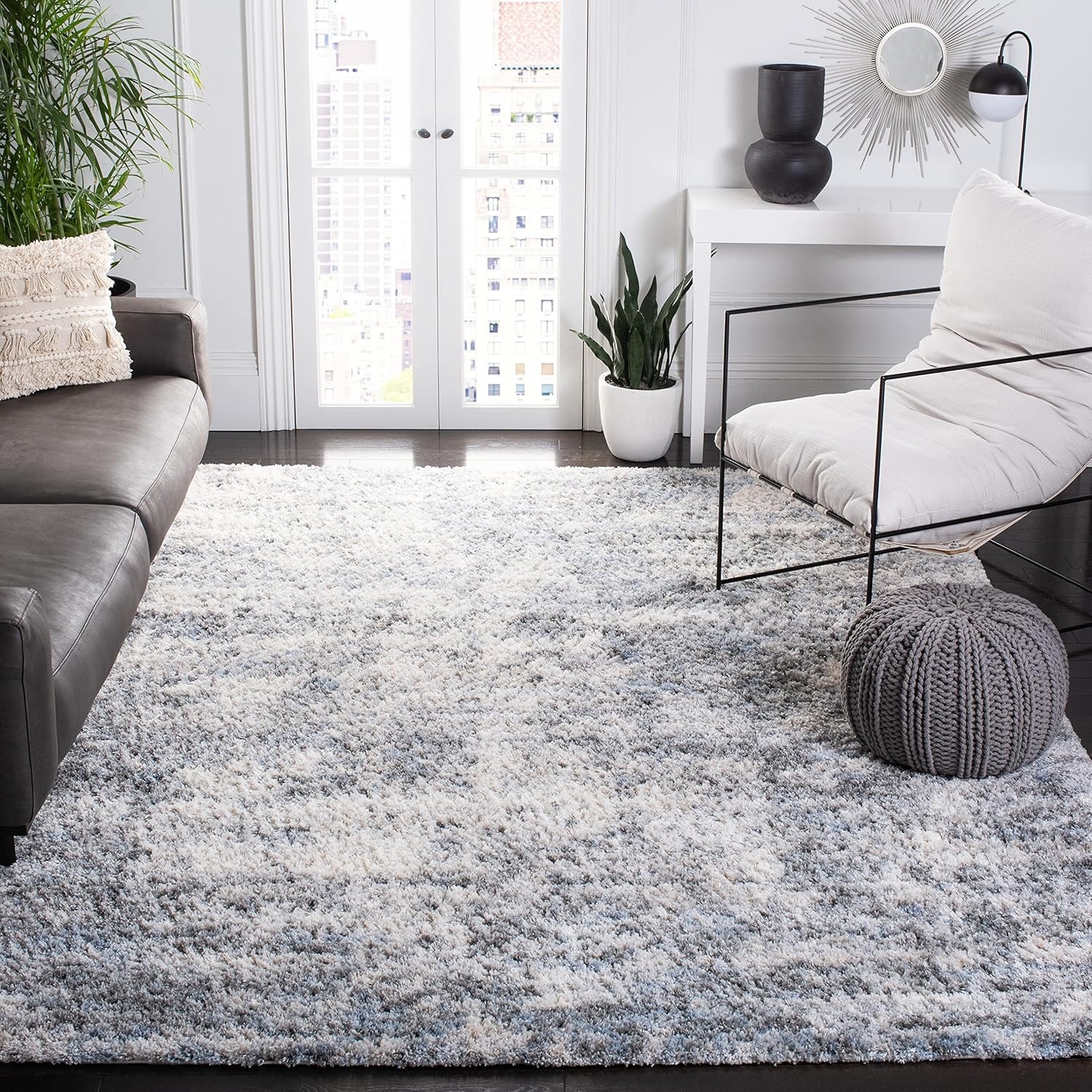 image:imageSAFAVIEH Berber Shag Collection Area Rug 9 x 12 Ivory amp Blue Modern Abstract Design NonShedding amp Easy Care 12inch Thick Ideal for High Traffic Areas in Living Room Bedroom BER274BIvoryGrey