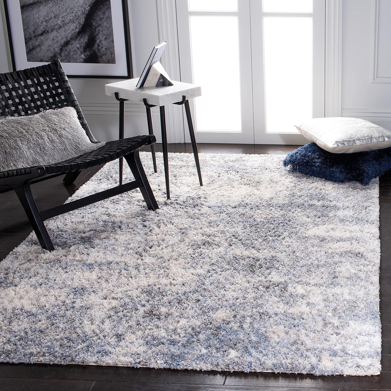 image:imageSAFAVIEH Berber Shag Collection Area Rug 9 x 12 Ivory amp Blue Modern Abstract Design NonShedding amp Easy Care 12inch Thick Ideal for High Traffic Areas in Living Room Bedroom BER274BIvoryBlue