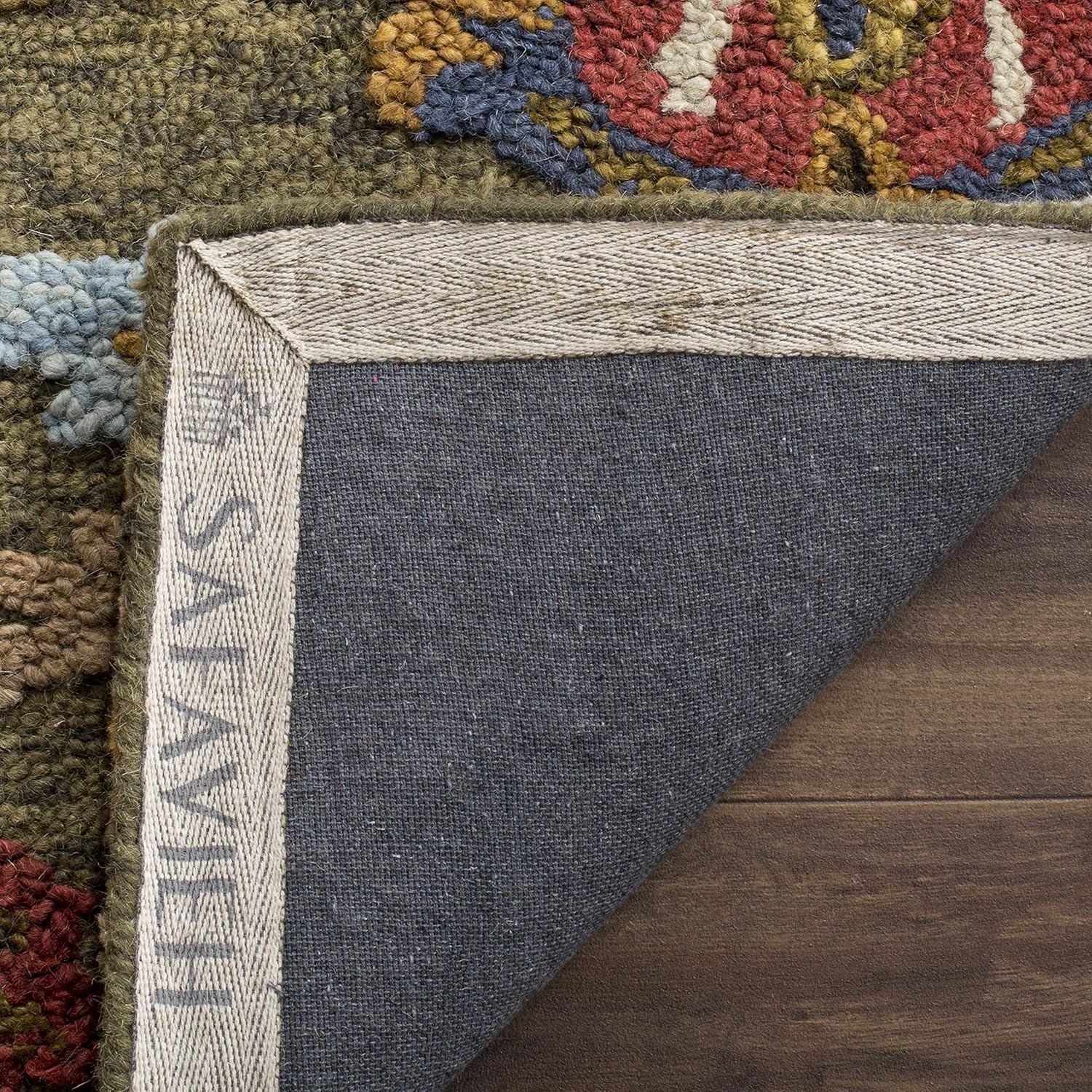 image:imageSAFAVIEH Blossom Collection Area Rug 9 x 12 Green amp Multi Handmade Wool Ideal for High Traffic Areas in Living Room Bedroom BLM402B