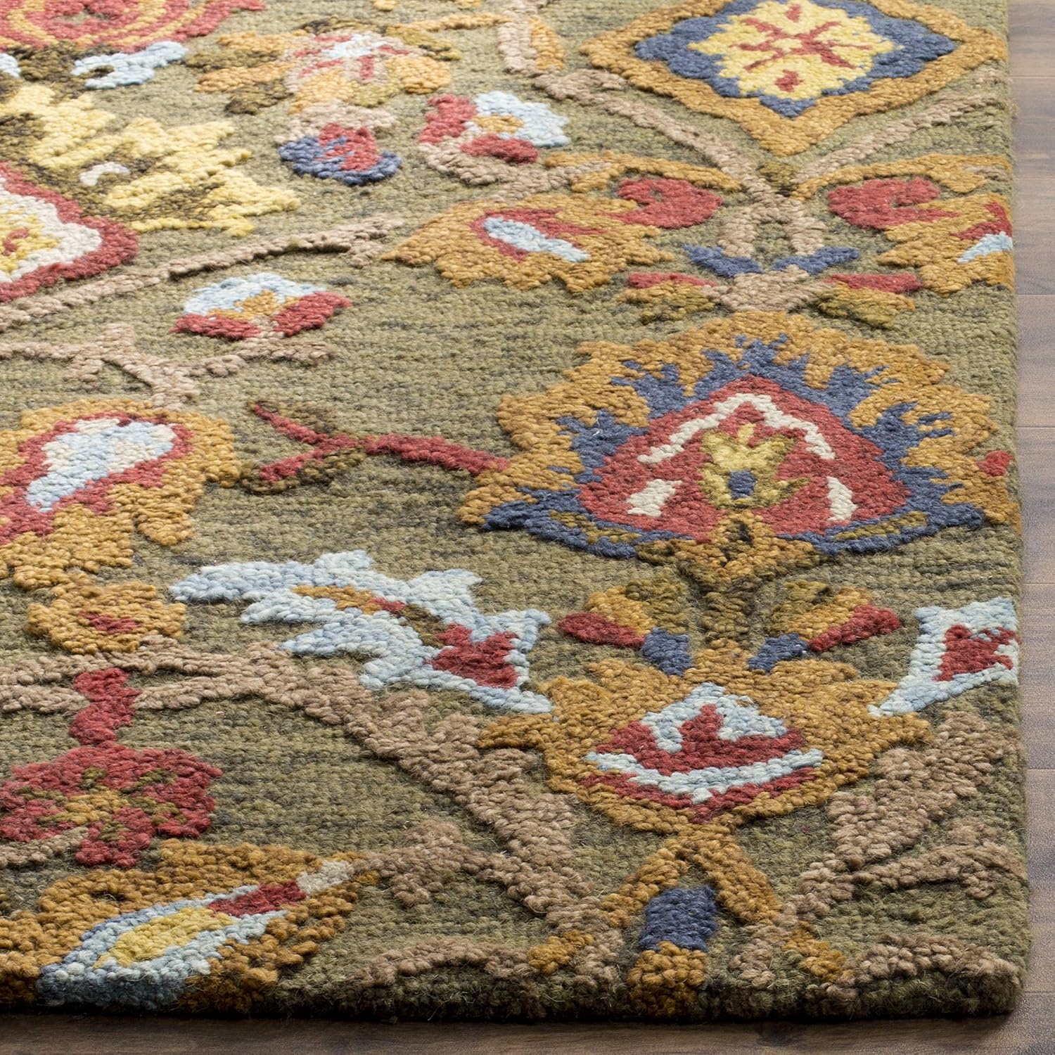 image:imageSAFAVIEH Blossom Collection Area Rug 9 x 12 Green amp Multi Handmade Wool Ideal for High Traffic Areas in Living Room Bedroom BLM402B
