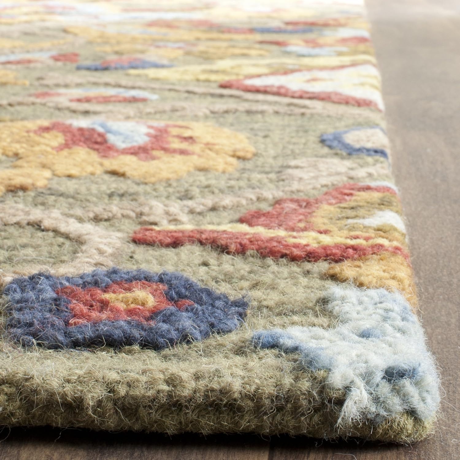 image:imageSAFAVIEH Blossom Collection Area Rug 9 x 12 Green amp Multi Handmade Wool Ideal for High Traffic Areas in Living Room Bedroom BLM402B