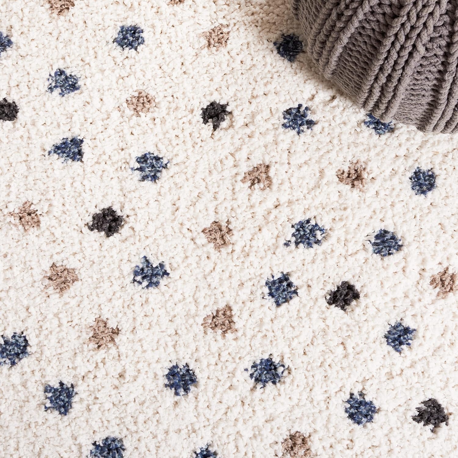 image:imageSAFAVIEH Calico Shag Collection Area Rug 9 x 12 Blue amp Ivory Polka Dot Design NonShedding amp Easy Care 16inch Thick Ideal for High Traffic Areas in Living Room Bedroom CLC102MIvoryTaupe