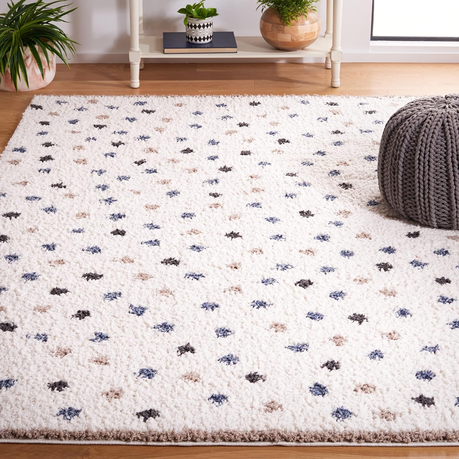 image:imageSAFAVIEH Calico Shag Collection Area Rug 9 x 12 Blue amp Ivory Polka Dot Design NonShedding amp Easy Care 16inch Thick Ideal for High Traffic Areas in Living Room Bedroom CLC102MIvoryTaupe
