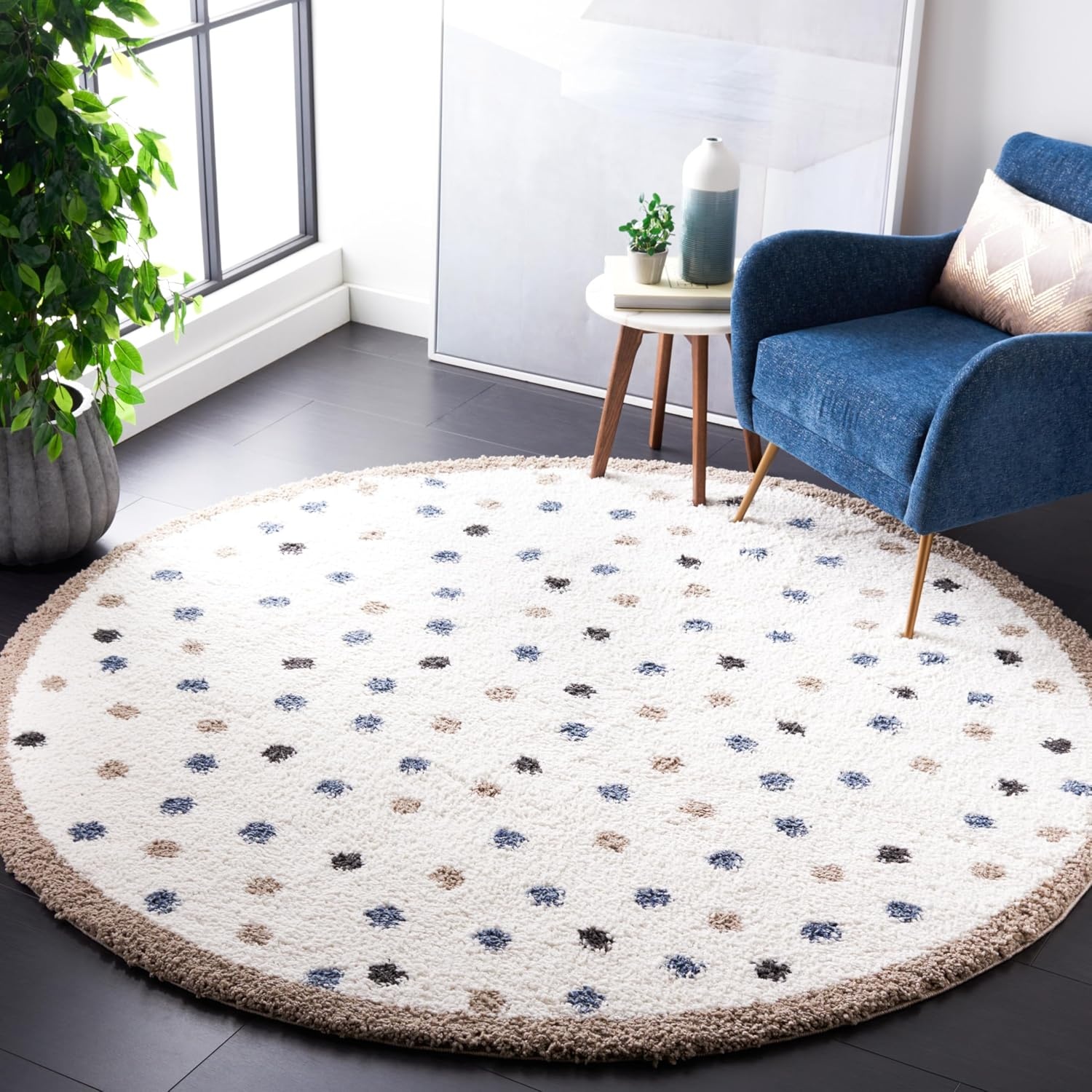 image:imageSAFAVIEH Calico Shag Collection Area Rug 9 x 12 Blue amp Ivory Polka Dot Design NonShedding amp Easy Care 16inch Thick Ideal for High Traffic Areas in Living Room Bedroom CLC102MIvoryTaupe
