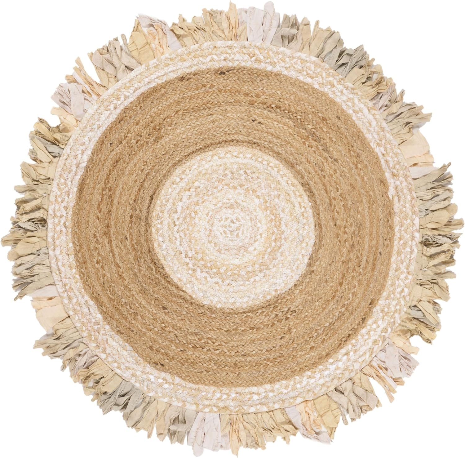 image:imageSAFAVIEH Cape Cod Collection Area Rug 6 Round Beige amp Natural Handmade Boho Fringe Jute amp Cotton Ideal for High Traffic Areas in Living Room Bedroom CAP701BBeigeNatural