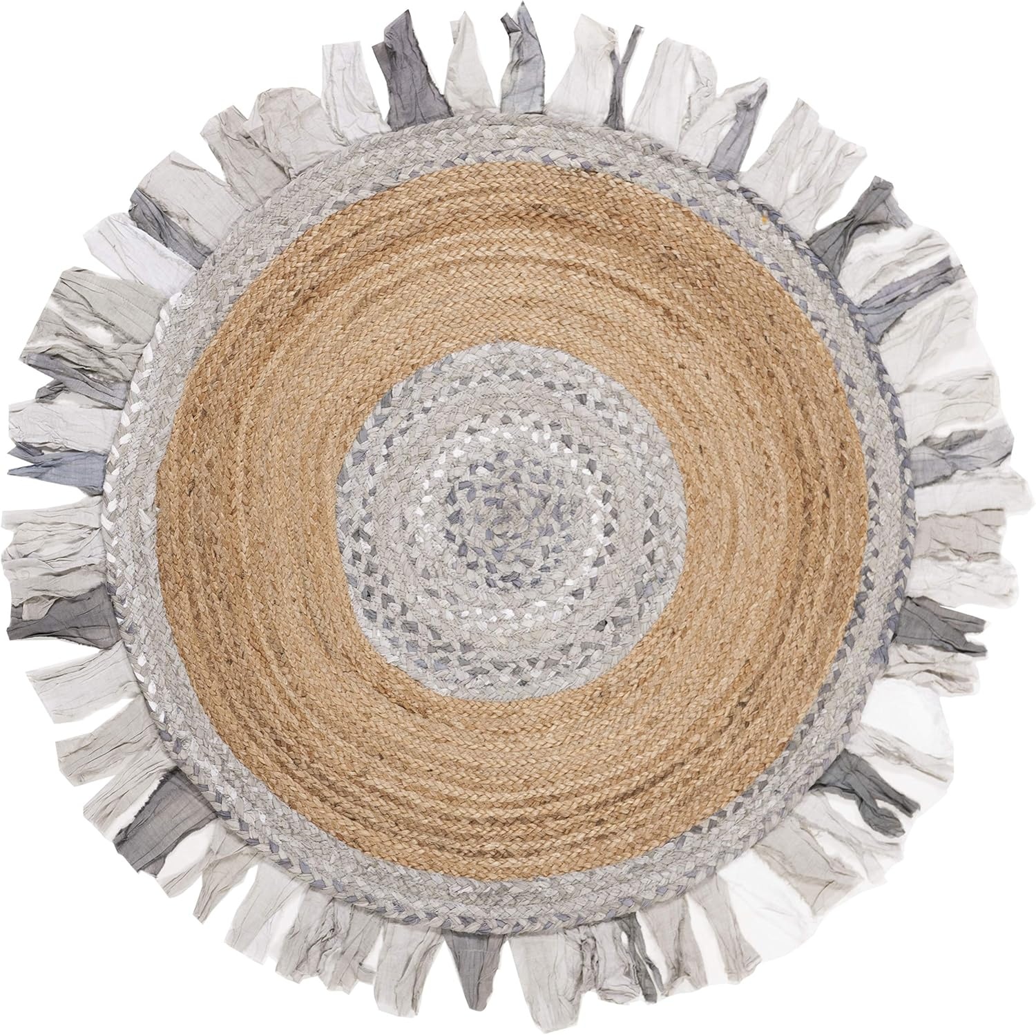 image:imageSAFAVIEH Cape Cod Collection Area Rug 6 Round Beige amp Natural Handmade Boho Fringe Jute amp Cotton Ideal for High Traffic Areas in Living Room Bedroom CAP701BLight GreyNatural